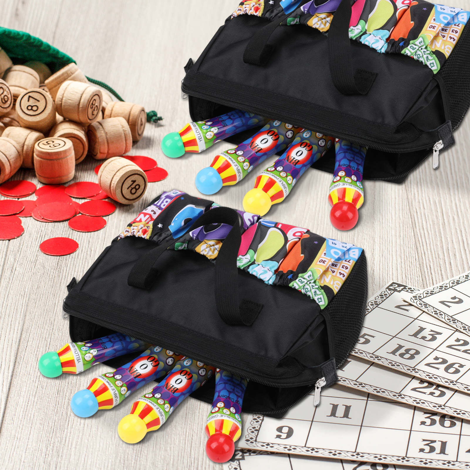 Armscye 2 Pcs Bingo Dauber Bags with 10 Pockets for Bingo Accessories, Waterproof Bingo Daubers Tote Bag for Bingo Game Items Equipment, Bingo Dauber Bag for Go Out or Bingo Prizes