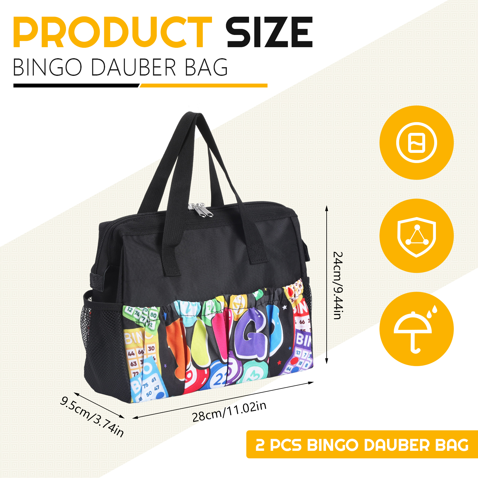 Armscye 2 Pcs Bingo Dauber Bags with 10 Pockets for Bingo Accessories, Waterproof Bingo Daubers Tote Bag for Bingo Game Items Equipment, Bingo Dauber Bag for Go Out or Bingo Prizes