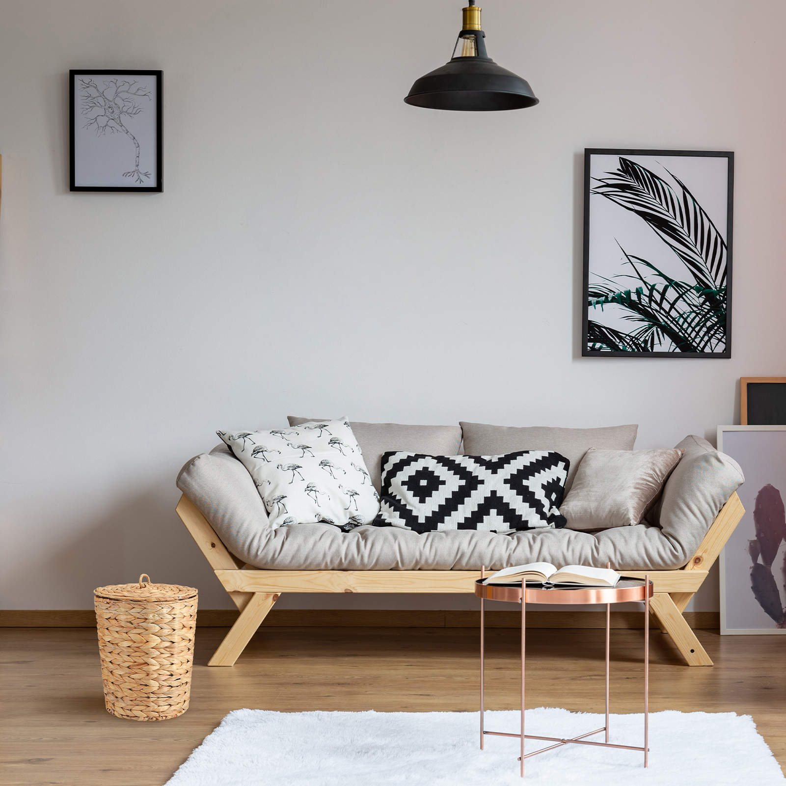 Topekada 2 Pack Wicker Trash Cans with Removable Lids and Liner, 1.9 and 2.7 Gallons Handmade Woven Waste Baskets with Stainless Steel Frames, Garbage Wastebaskets for Kitchen Bathroom Bedroom