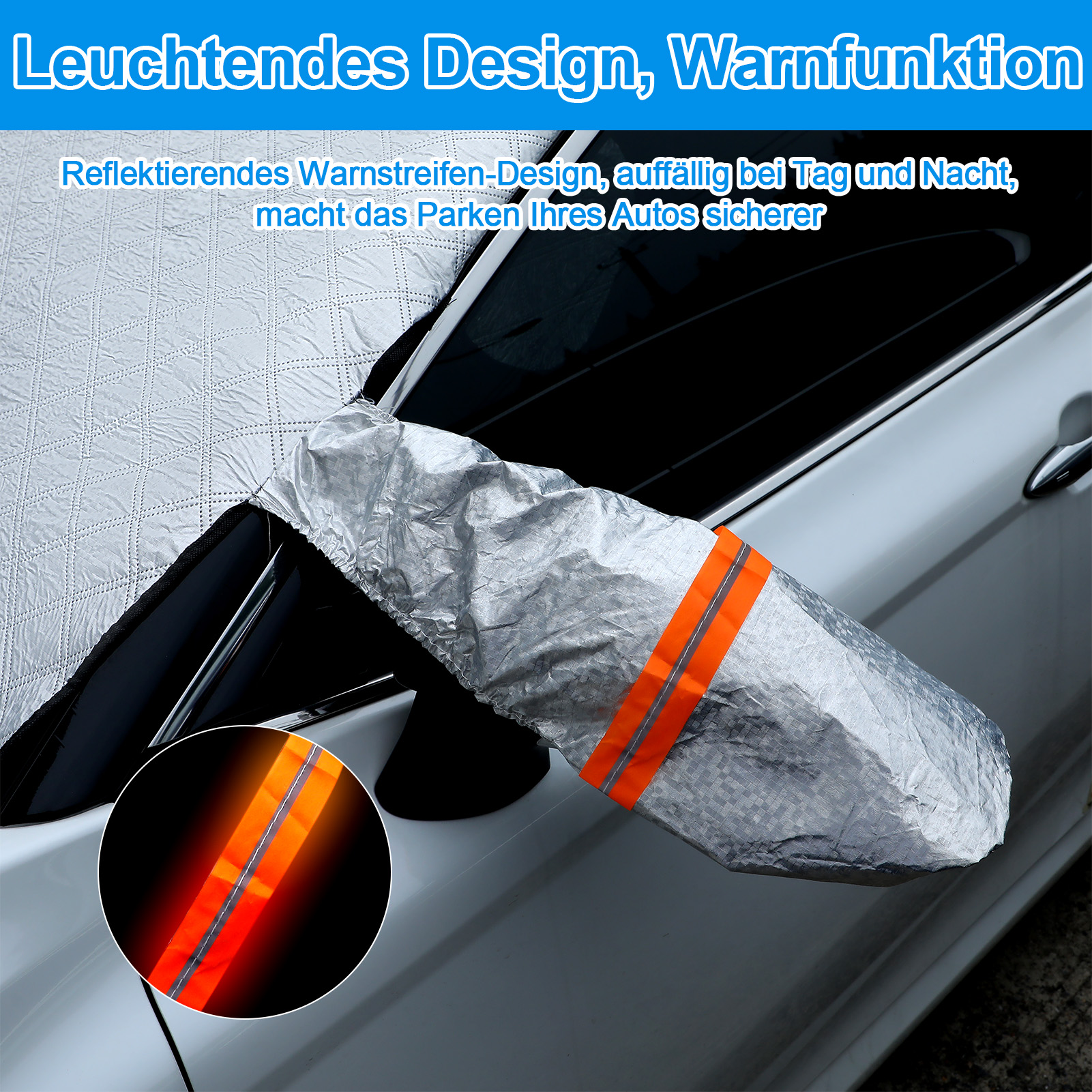 LUIISIS Car Windshield Cover with Side Mirror Cover from Ice, Snow, Sun, Dust, 57.87" x 45.67", Magnetic Windshield Cover Foldable, Fit for Large Sedan/Large SUV/Pickup, Waterproof and Windproof