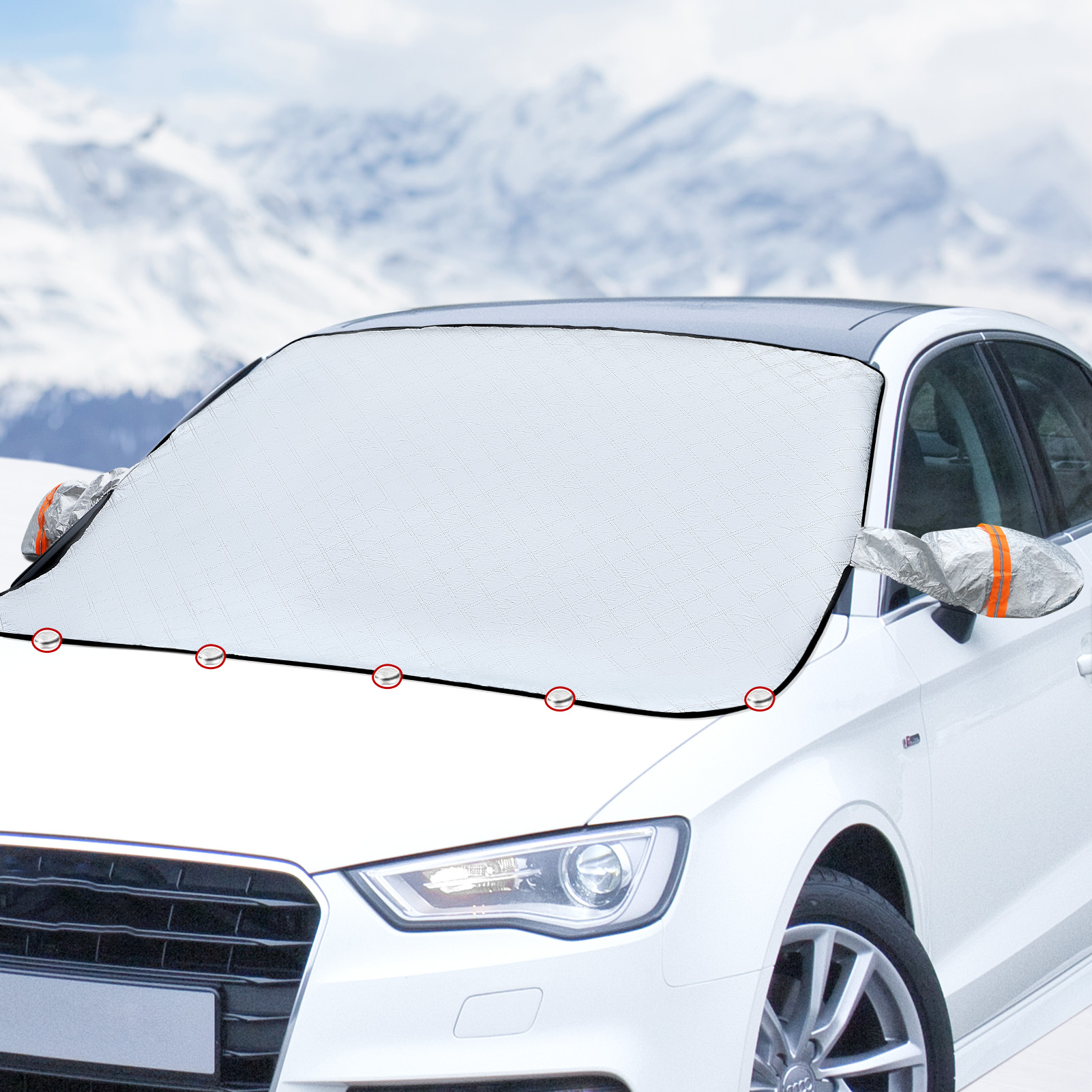 LUIISIS Car Windshield Cover with Side Mirror Cover from Ice, Snow, Sun, Dust, 57.87" x 45.67", Magnetic Windshield Cover Foldable, Fit for Large Sedan/Large SUV/Pickup, Waterproof and Windproof