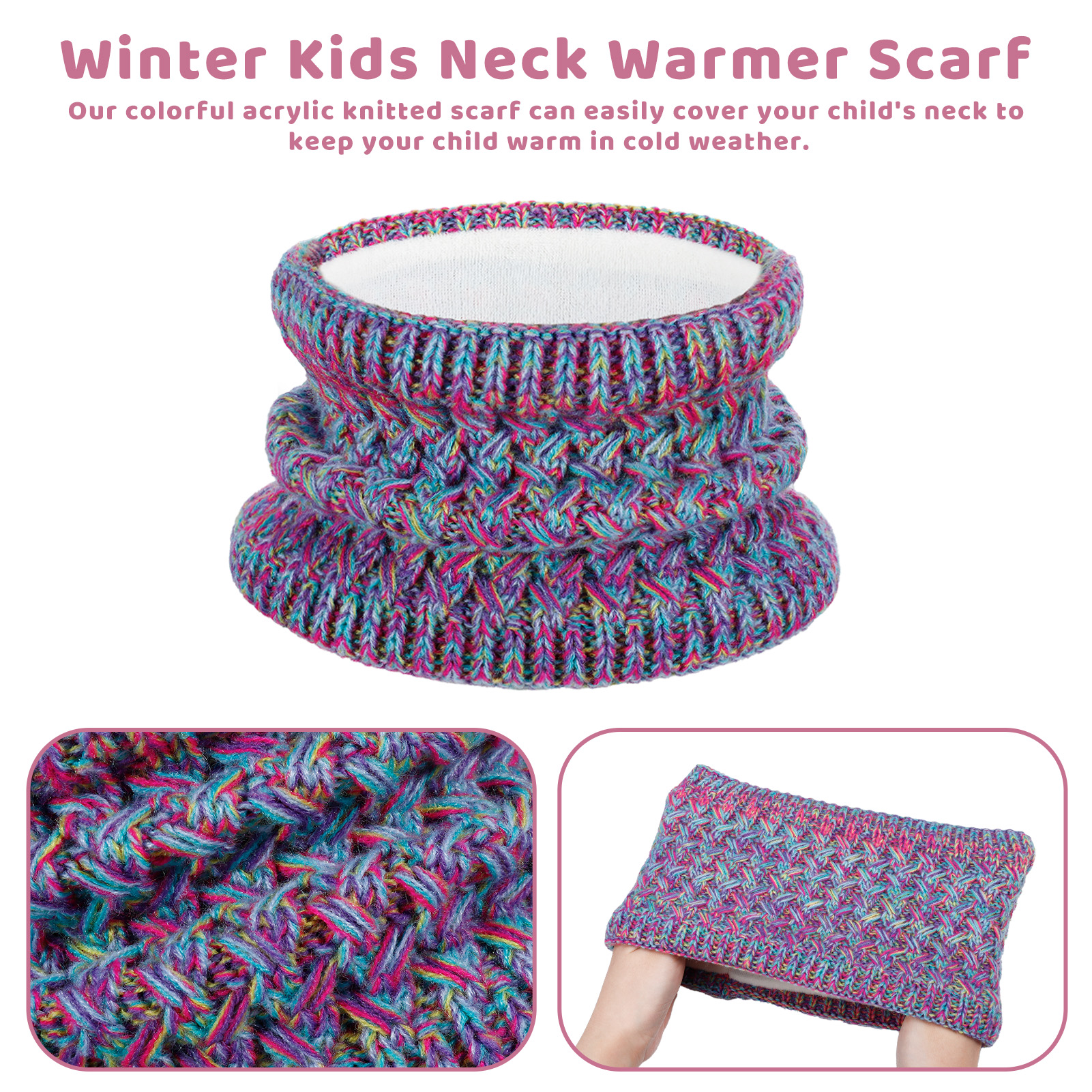 Bocaoying Girls Winter Hat Gloves Scarf Set, Kids Winter Beanie Hat Scarf Gloves Set, Toddler Warm Hats Beanie with Pom Knit Neck Warmer Gaiter Mittens Fleece Lined Set Aged 1-6