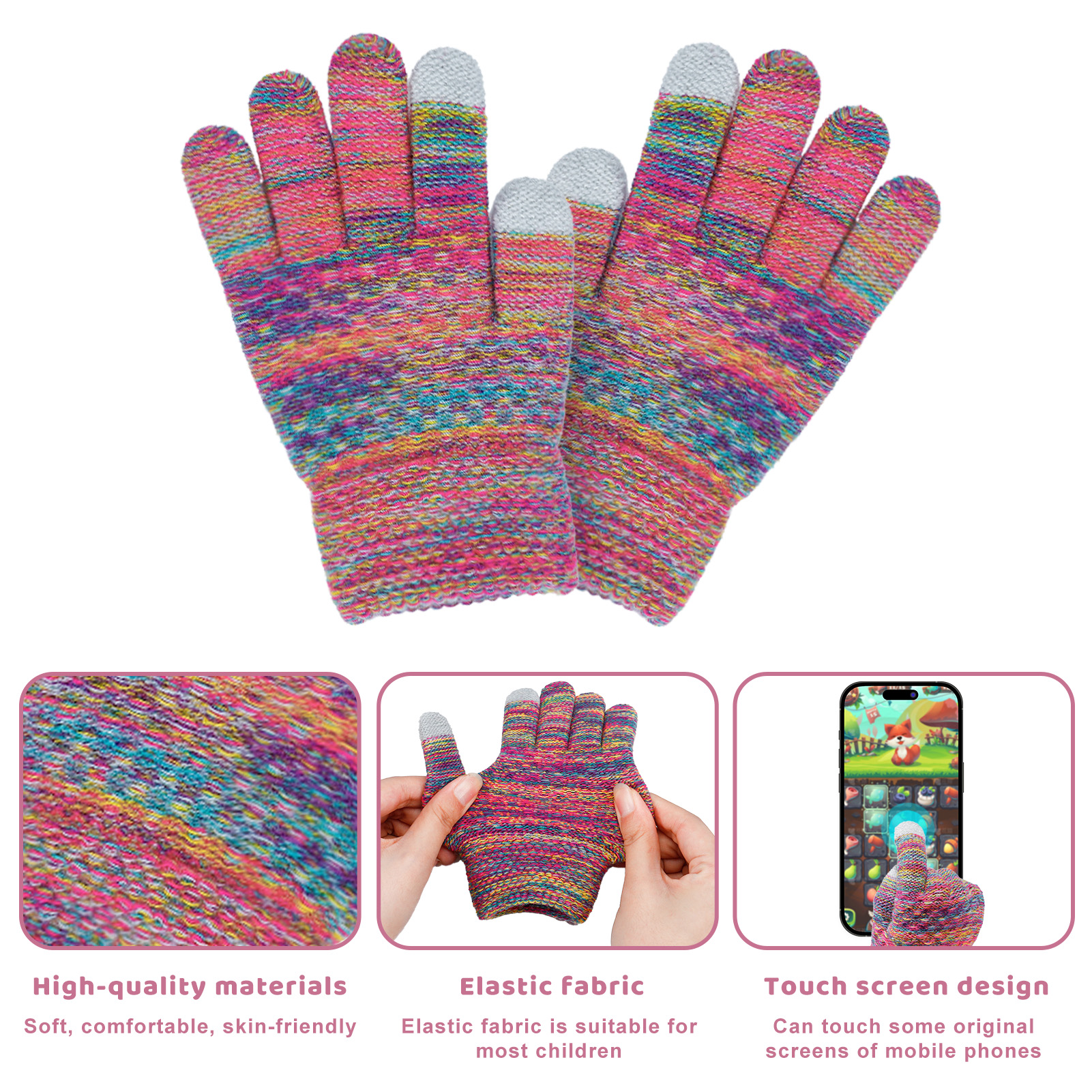 Bocaoying Girls Winter Hat Gloves Scarf Set, Kids Winter Beanie Hat Scarf Gloves Set, Toddler Warm Hats Beanie with Pom Knit Neck Warmer Gaiter Mittens Fleece Lined Set Aged 1-6