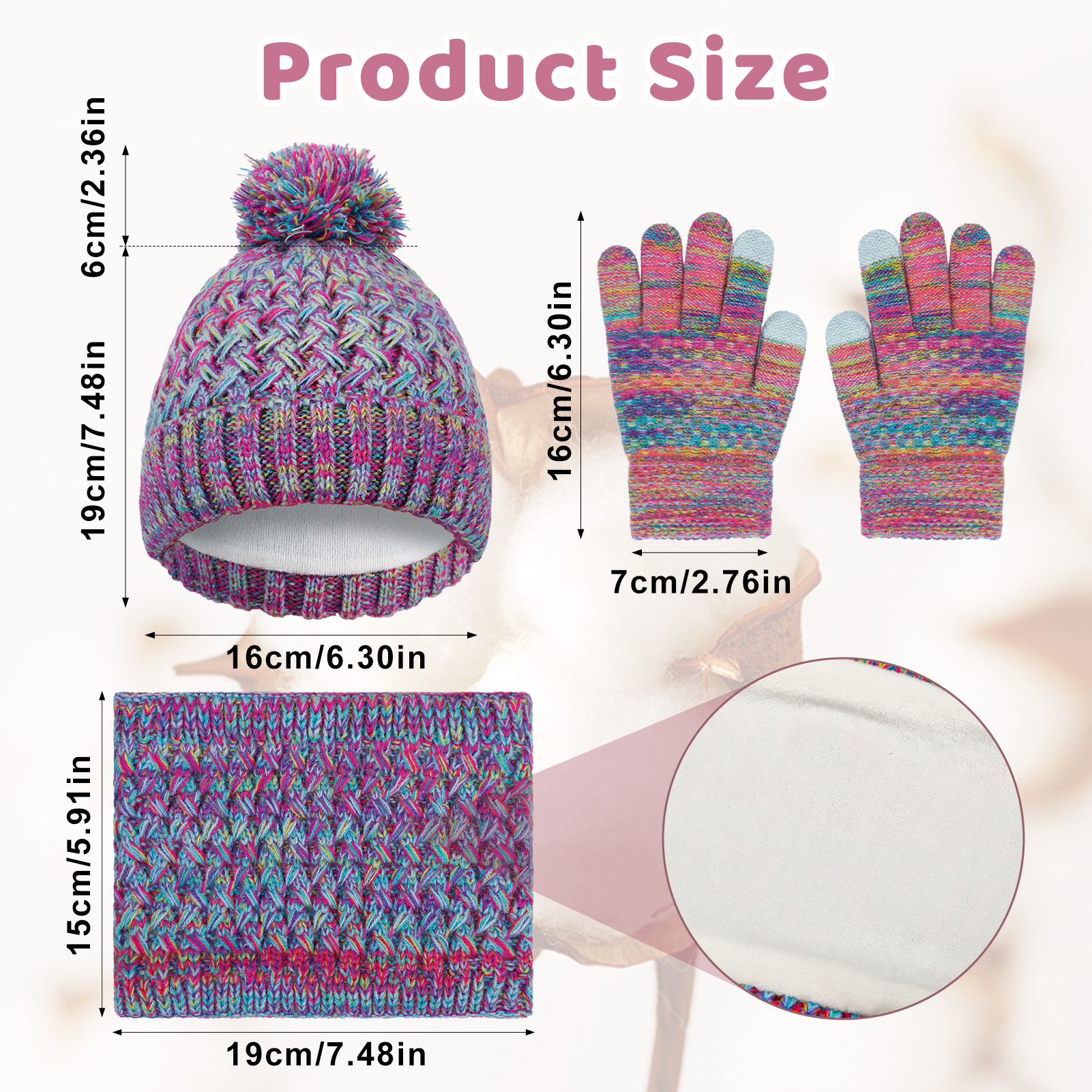 Bocaoying Girls Winter Hat Gloves Scarf Set, Kids Winter Beanie Hat Scarf Gloves Set, Toddler Warm Hats Beanie with Pom Knit Neck Warmer Gaiter Mittens Fleece Lined Set Aged 1-6