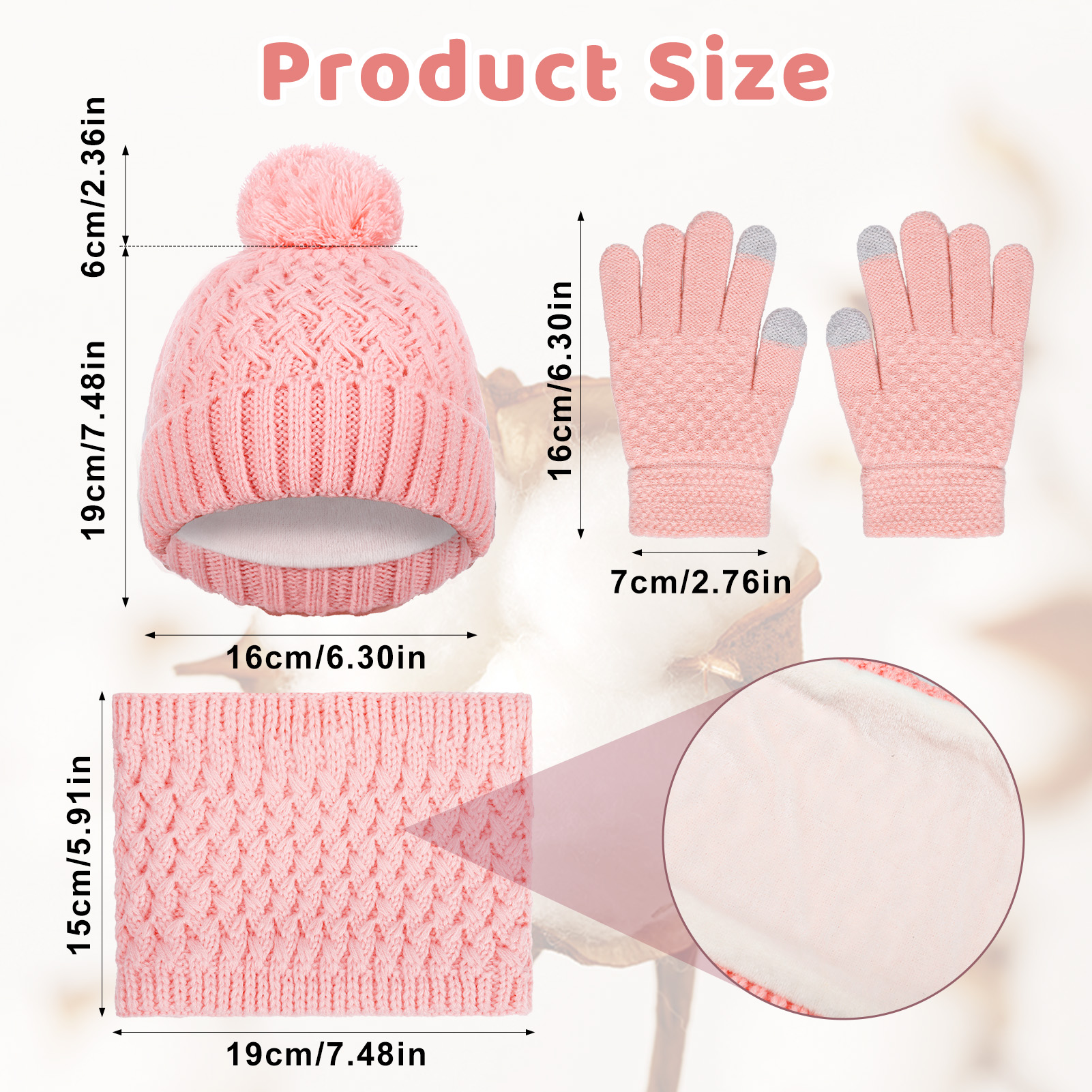 Bocaoying Girls Winter Hat Gloves Scarf Set, Kids Winter Beanie Hat Scarf Gloves Set, Toddler Warm Hats Beanie with Pom Knit Neck Warmer Gaiter Mittens Fleece Lined Set Aged 1-6