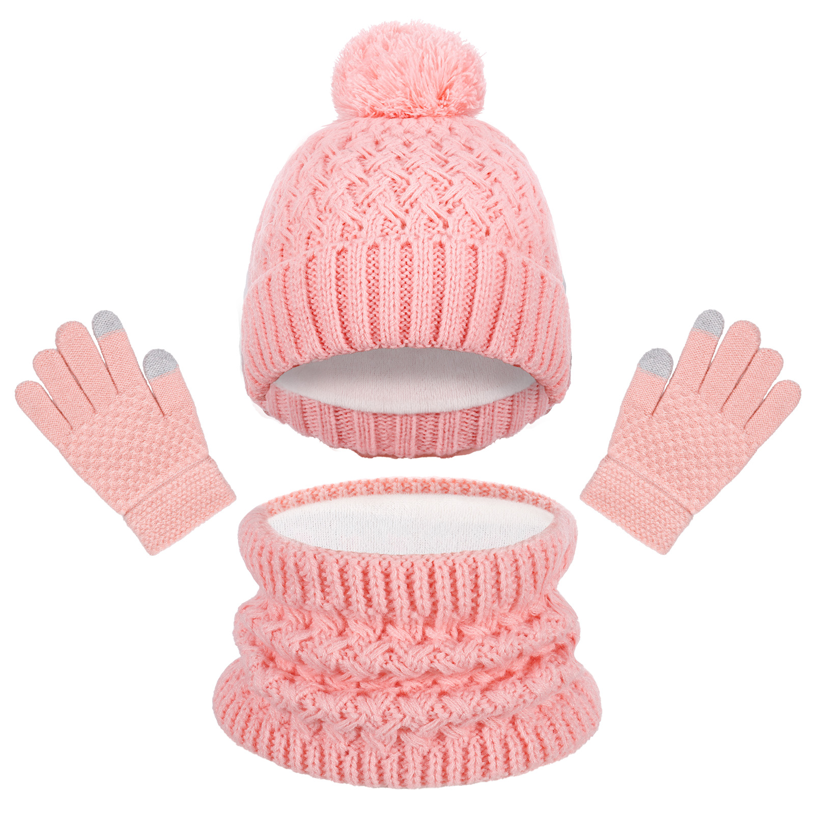 Bocaoying Girls Winter Hat Gloves Scarf Set, Kids Winter Beanie Hat Scarf Gloves Set, Toddler Warm Hats Beanie with Pom Knit Neck Warmer Gaiter Mittens Fleece Lined Set Aged 1-6