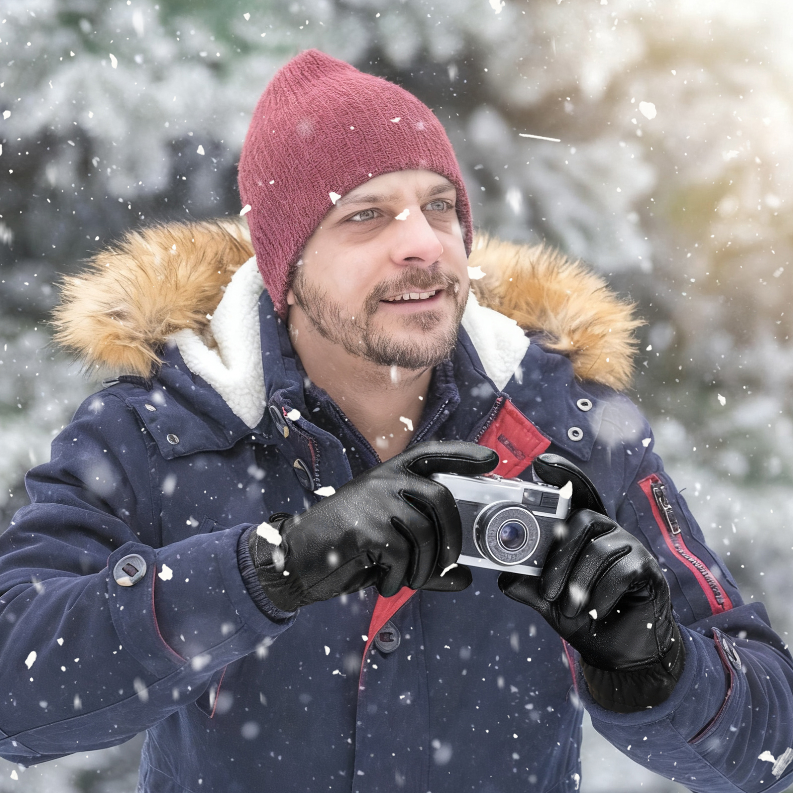 Bocaoying Men's Winter Sheepskin Leather Gloves, Ribbed Non-Slip Cuffs Warm Gloves with Buckle Design, Touchscreen Driving Gloves for Motorcycle or Sports, Black/M