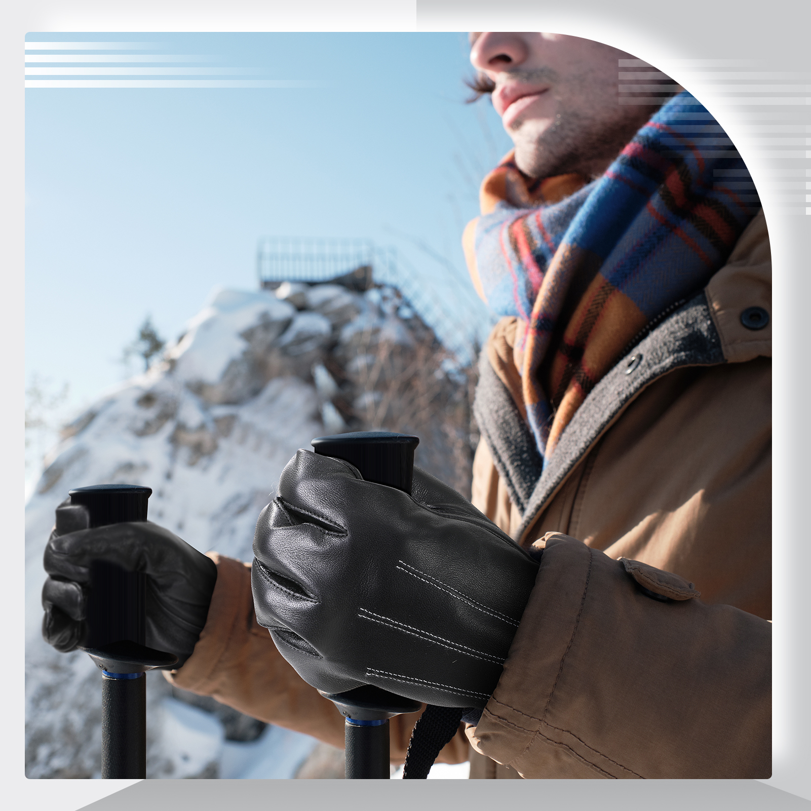 Bocaoying Men's Winter Sheepskin Leather Gloves, Ribbed Non-Slip Cuffs Warm Gloves with Buckle Design, Touchscreen Driving Gloves for Motorcycle or Sports, Black/M