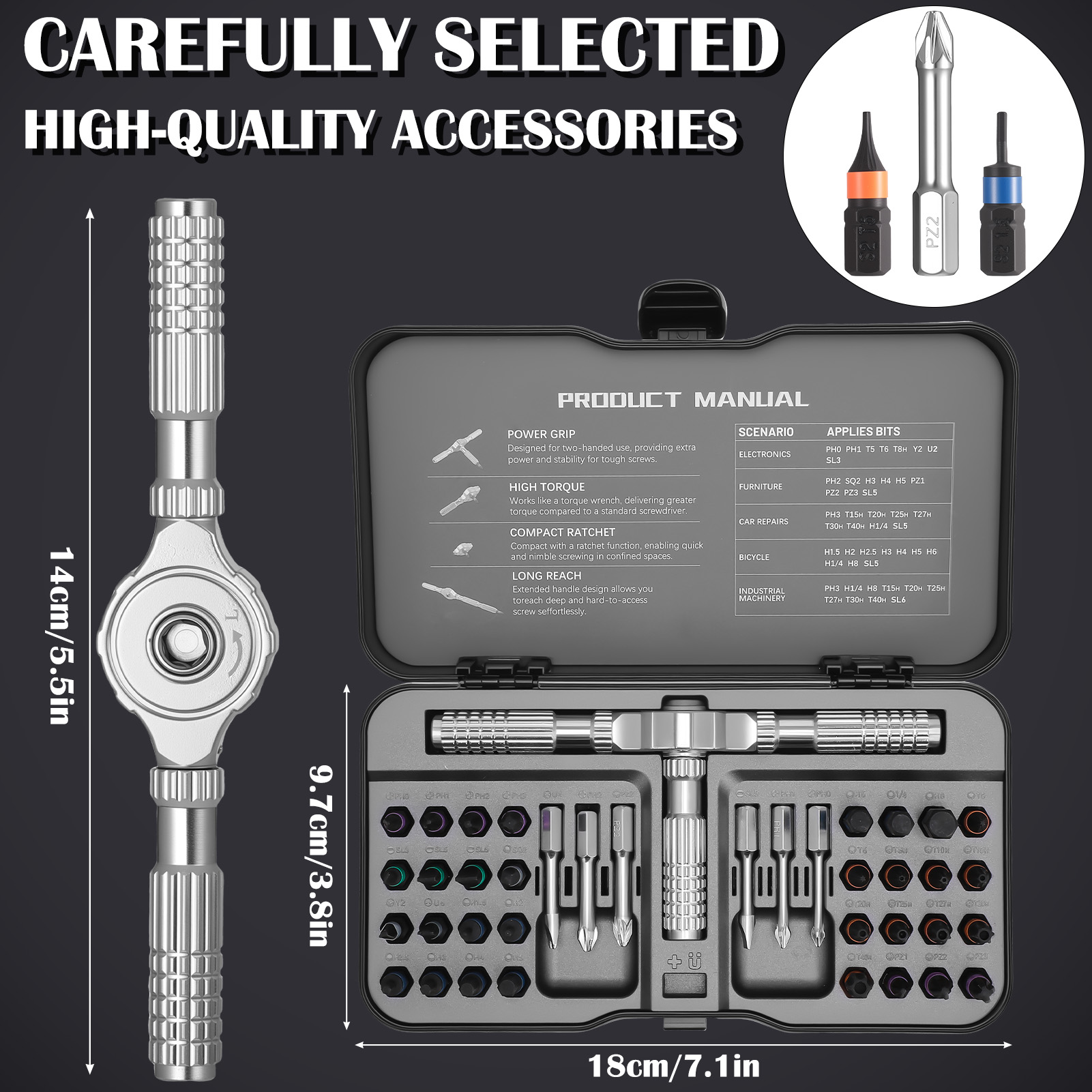 Armscye 42 in 1 Magnetic Screwdriver Set, Ratcheting Screwdriver Set, Multi Bit Screwdriver Kit, Allen Wrench Ratchet Kit, Detachable T Handle Screwdriver Set for Furniture Computer Bicycle DIY