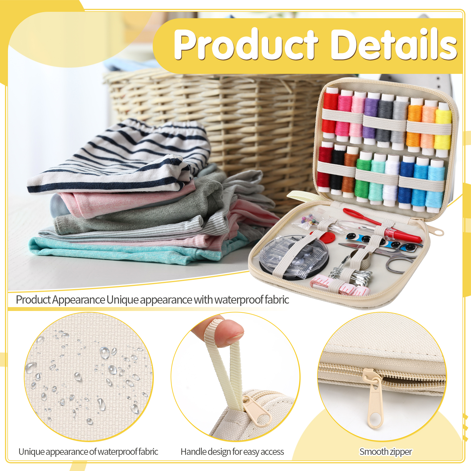 Armscye Sewing Kit with Case Portable Sewing Supplies for Home Traveler, Adults, Beginner, Emergency, Contains 18 Sewing Thread, Scissors, Needles, Measure