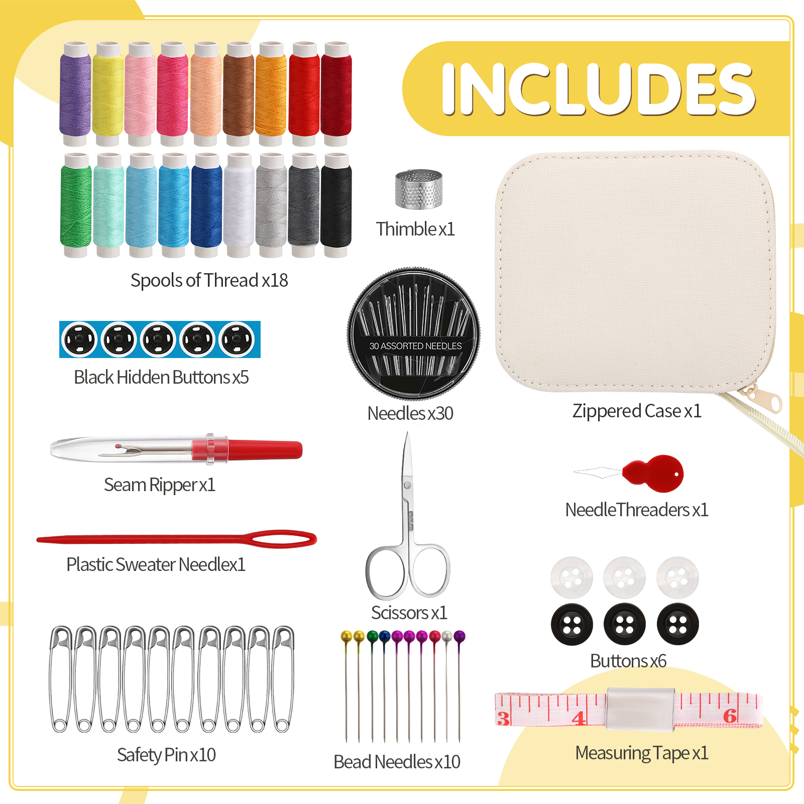 Armscye Sewing Kit with Case Portable Sewing Supplies for Home Traveler, Adults, Beginner, Emergency, Contains 18 Sewing Thread, Scissors, Needles, Measure