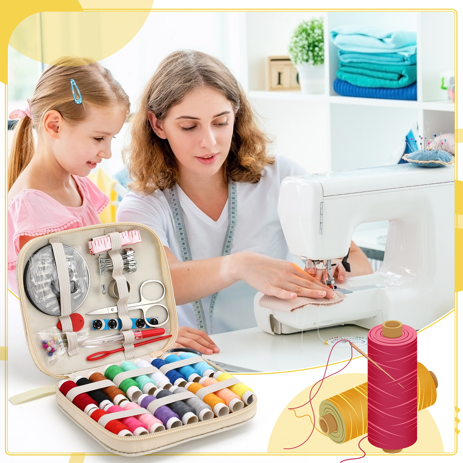 Armscye Sewing Kit with Case Portable Sewing Supplies for Home Traveler, Adults, Beginner, Emergency, Contains 18 Sewing Thread, Scissors, Needles, Measure