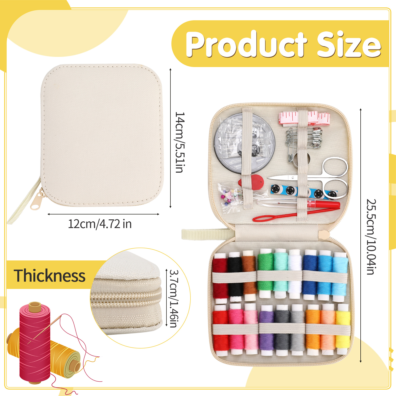 Armscye Sewing Kit with Case Portable Sewing Supplies for Home Traveler, Adults, Beginner, Emergency, Contains 18 Sewing Thread, Scissors, Needles, Measure