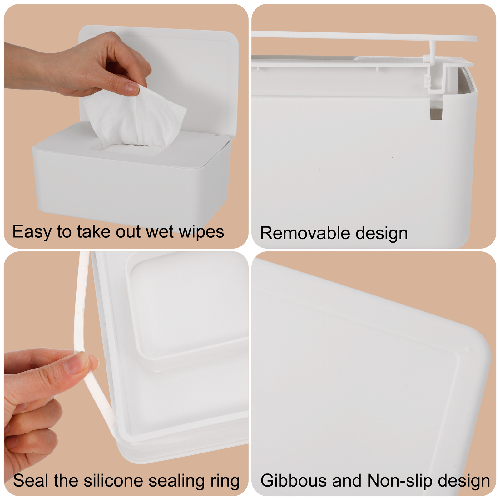 Taihexin Wipes Dispenser, Refillable Baby Wipes Container with Sealing Design Lid, Wet Wipes Storage Box, Keeps Wipes Fresh, One-Handed Operation, Non-Slip, Wet Tissue Box(White)