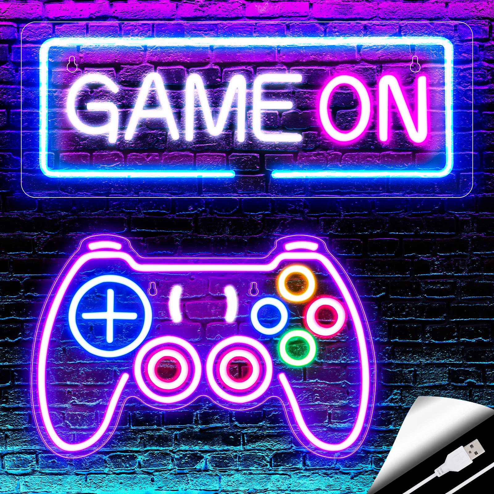Armscye 2Pcs Gaming Neon Sign, Game Neon Sign for Game Room Decor, LED Game Neon Sign for Teen Boy Room Decor, Gamer Wall Decor