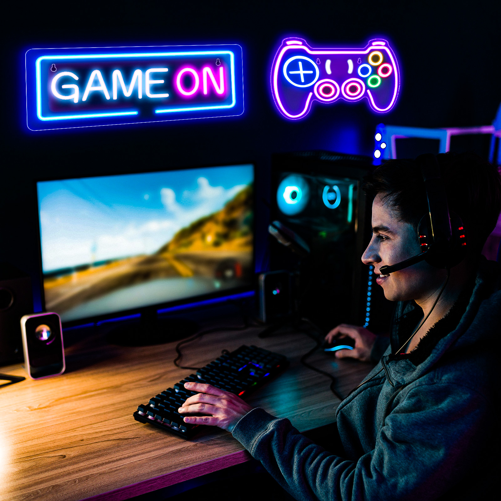 Armscye 2Pcs Gaming Neon Sign, Game Neon Sign for Game Room Decor, LED Game Neon Sign for Teen Boy Room Decor, Gamer Wall Decor