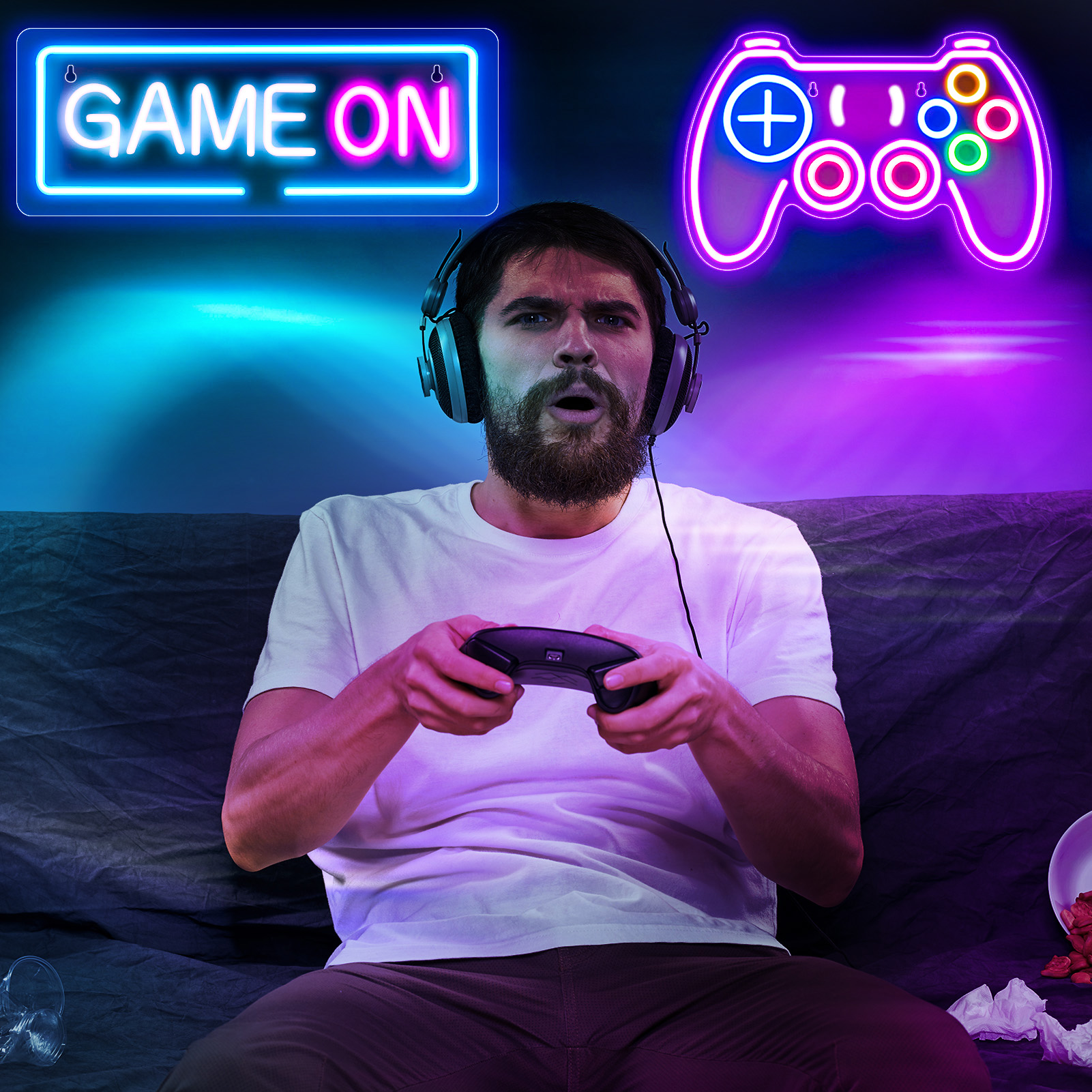 Armscye 2Pcs Gaming Neon Sign, Game Neon Sign for Game Room Decor, LED Game Neon Sign for Teen Boy Room Decor, Gamer Wall Decor