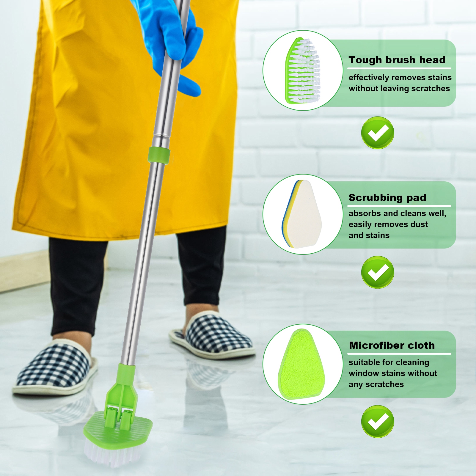 Armscye Long Handled Scrub Brush for Shower, 35'' Tub Cleaning Scrubber Brush Set, Adjustable Long Handle Scrub Brush for Cleaning Bathtub Wall Bathroom Glass Toilet