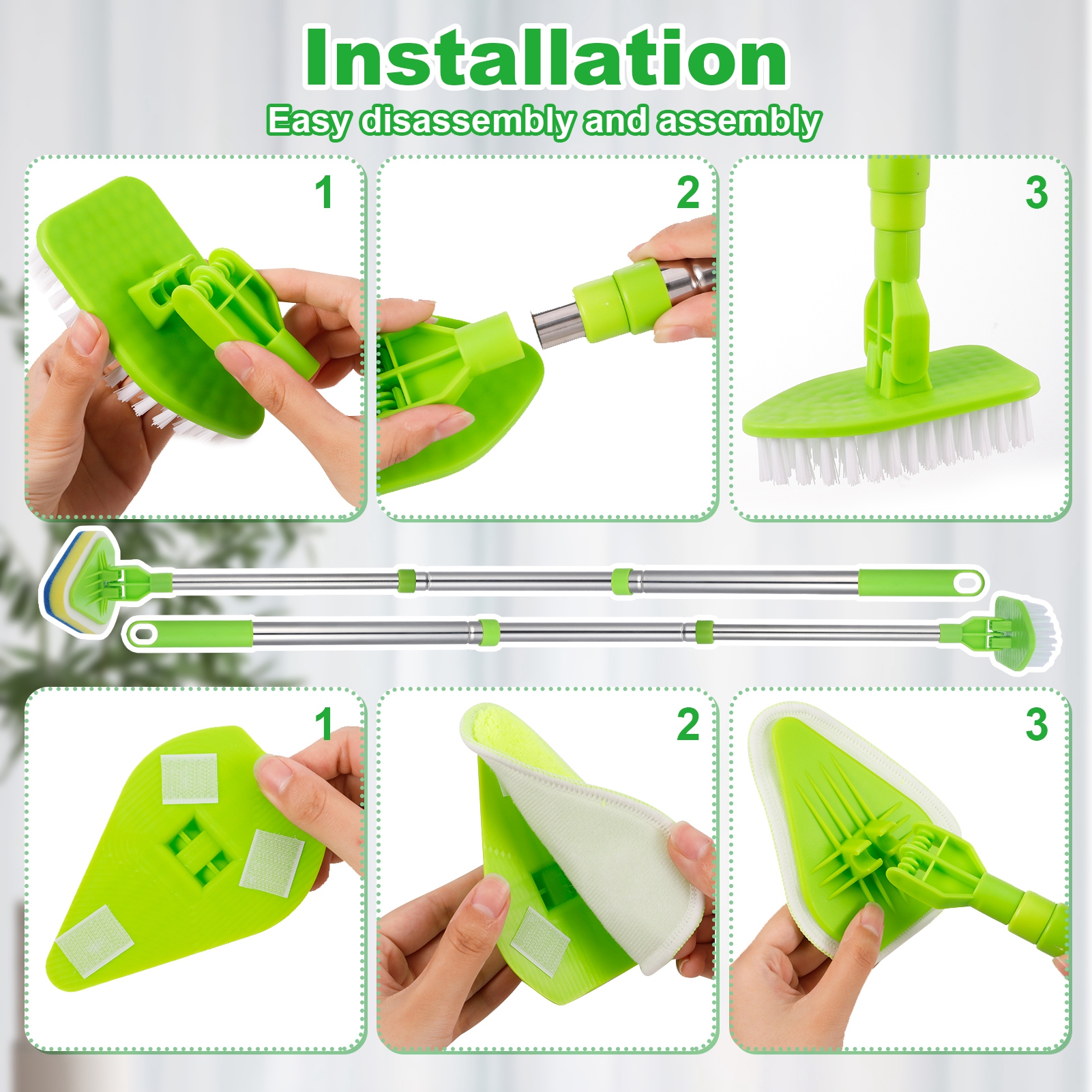 Armscye Long Handled Scrub Brush for Shower, 35'' Tub Cleaning Scrubber Brush Set, Adjustable Long Handle Scrub Brush for Cleaning Bathtub Wall Bathroom Glass Toilet