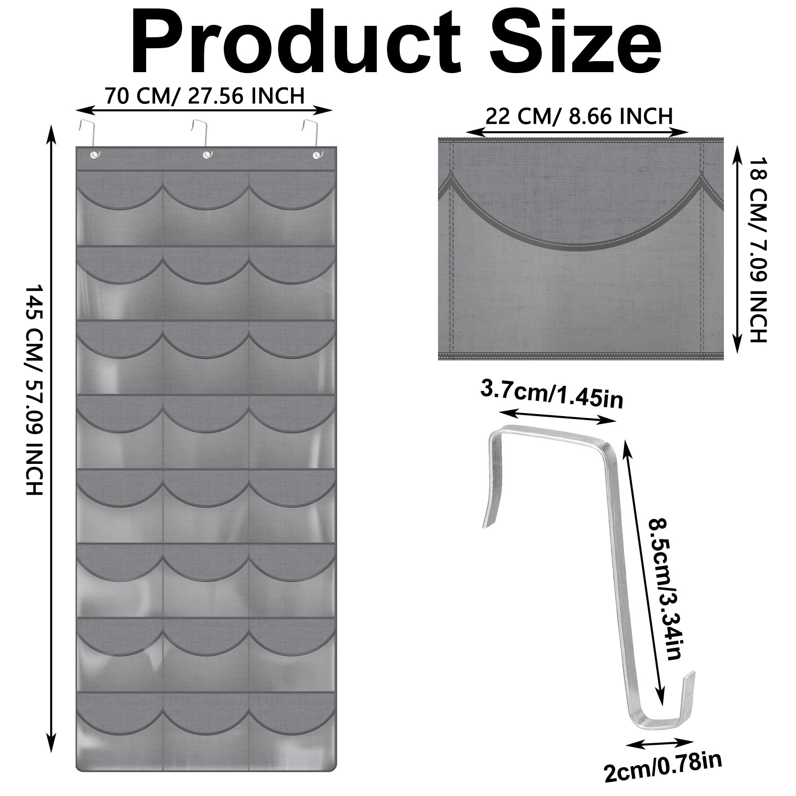 Armscye Hat Organizer Racks for Baseball Caps, Visible Over-The-Door Cap Organizer with 24 Clear Deep Pockets, Cap Organizer for Baseball Cap, 3 Hooks