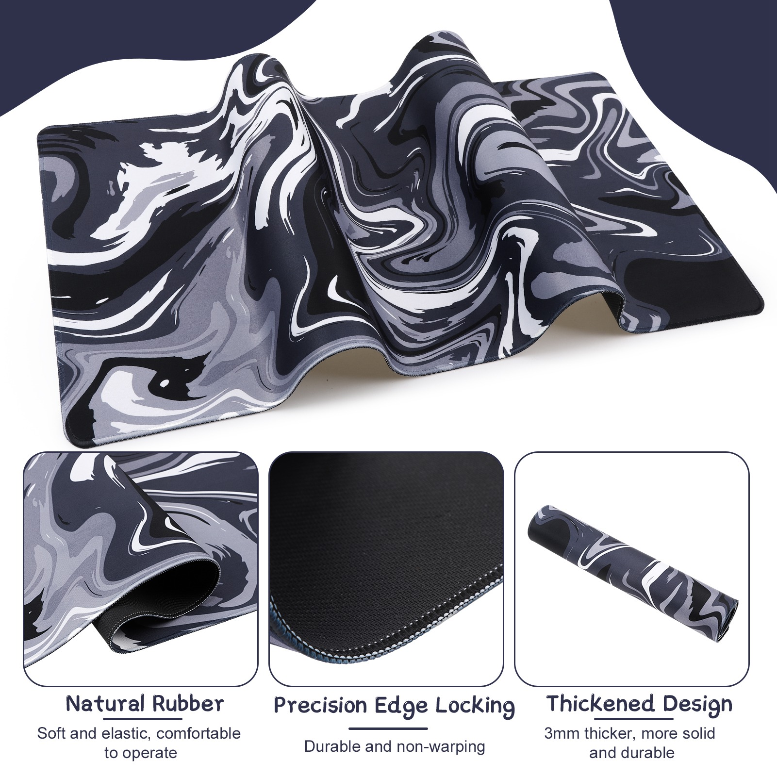 sixwipe Large Gaming Mouse Pad (XXL), Non Slip 35.4 x 15.7 inches Computer Pad for Desk, 3mm Thickened Big Rubber Base Mouse Mat with Stitched Edges for Work, Game, Office, Home