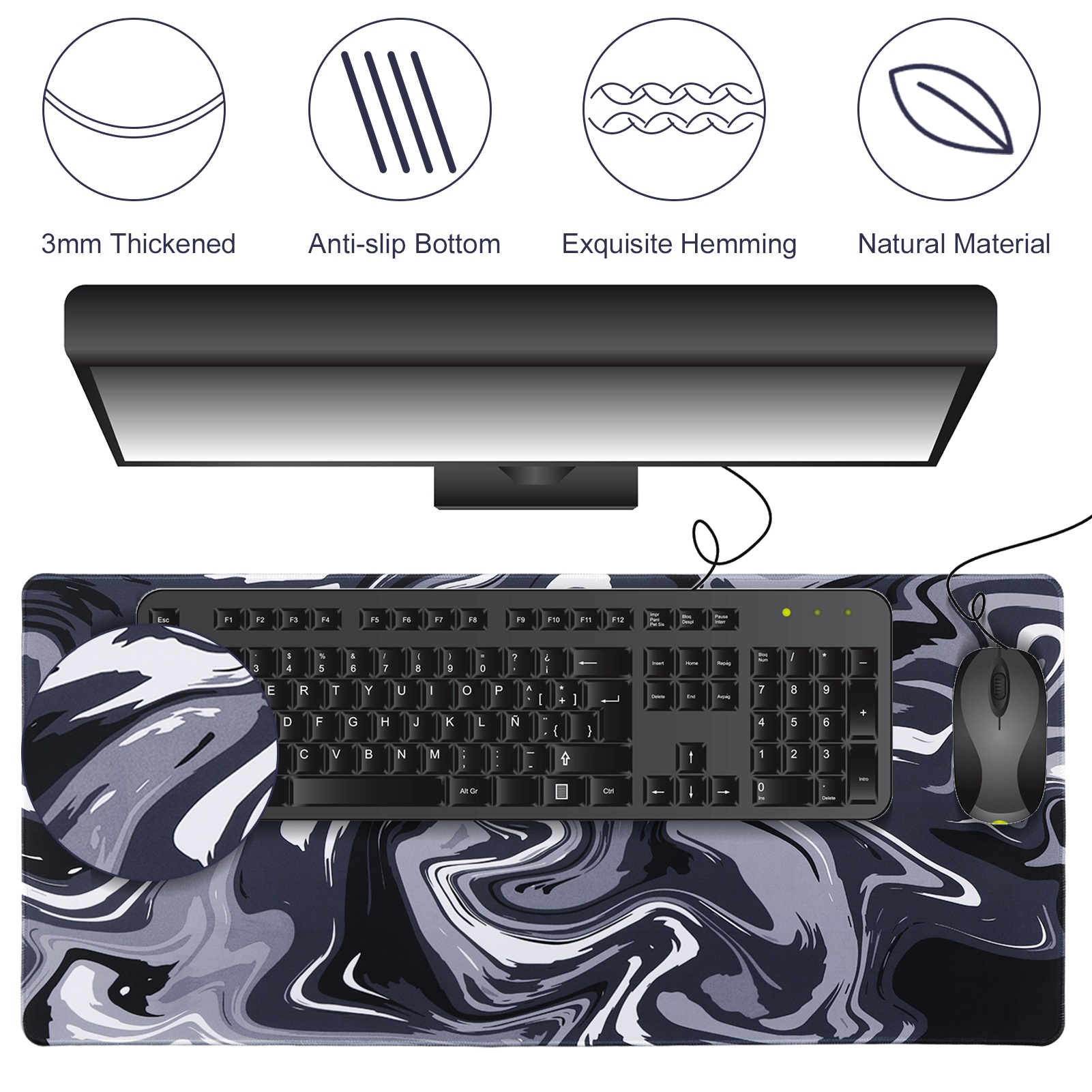 sixwipe Large Gaming Mouse Pad (XXL), Non Slip 35.4 x 15.7 inches Computer Pad for Desk, 3mm Thickened Big Rubber Base Mouse Mat with Stitched Edges for Work, Game, Office, Home