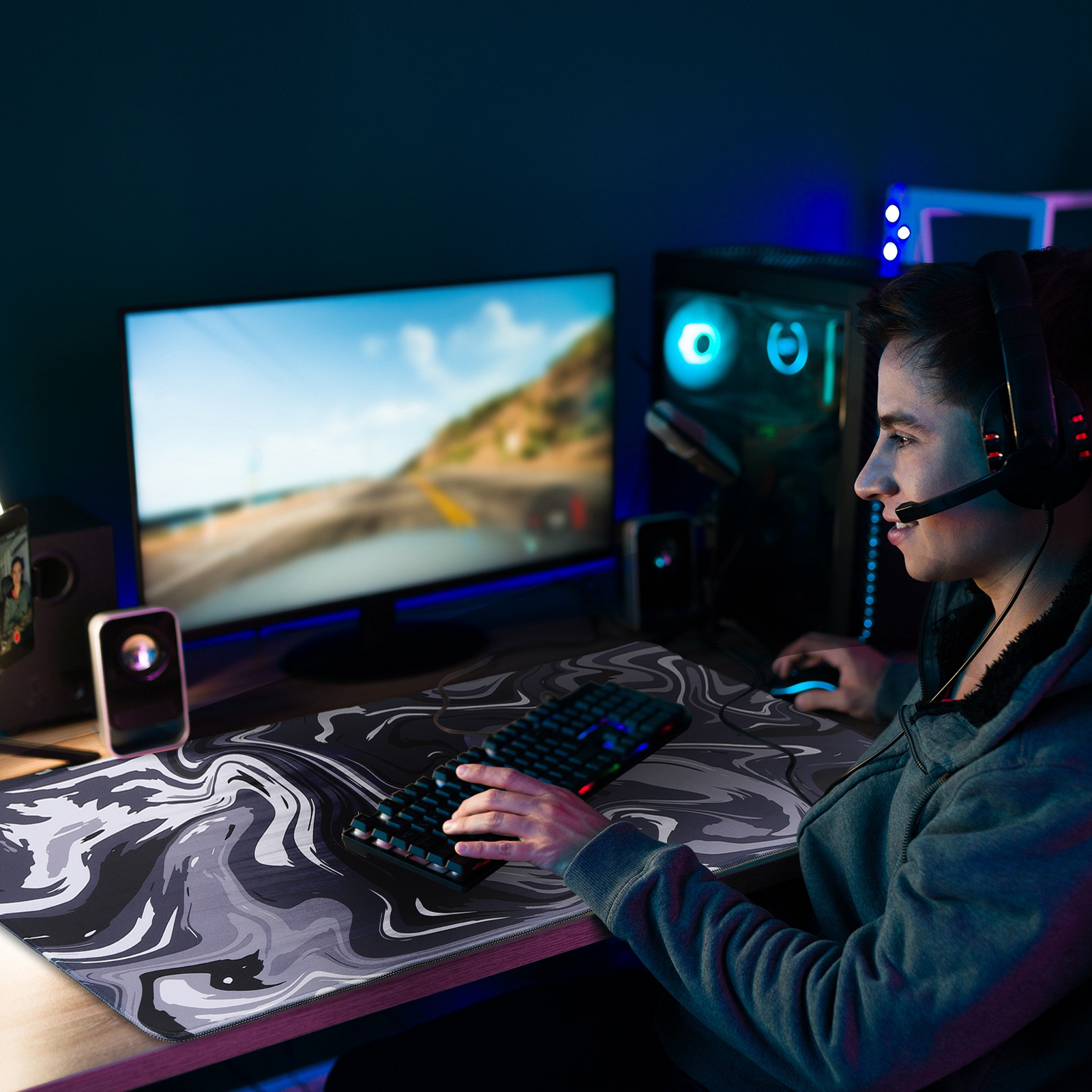 sixwipe Large Gaming Mouse Pad (XXL), Non Slip 35.4 x 15.7 inches Computer Pad for Desk, 3mm Thickened Big Rubber Base Mouse Mat with Stitched Edges for Work, Game, Office, Home