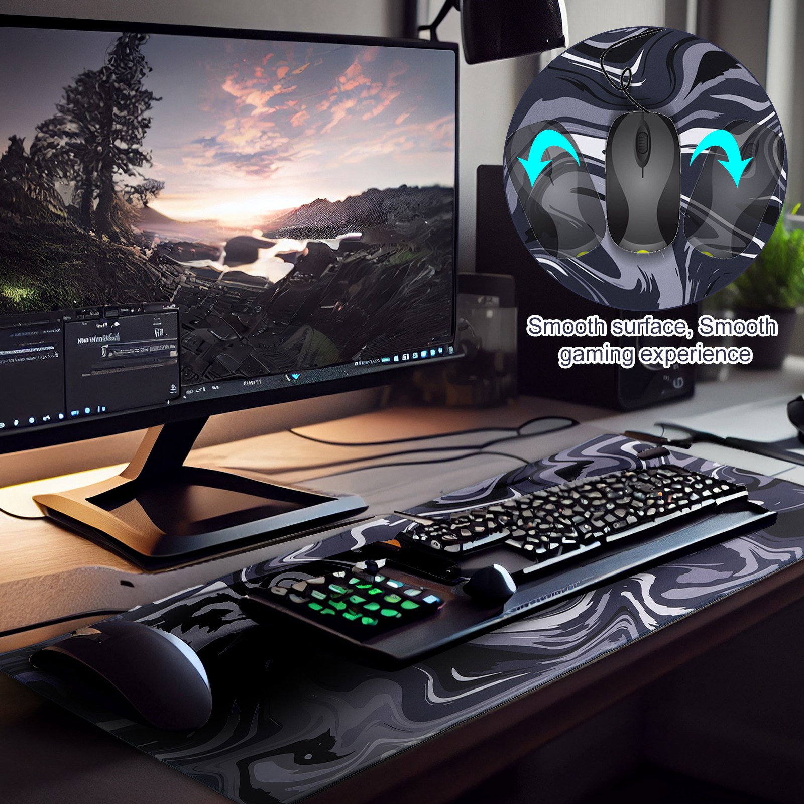 sixwipe Large Gaming Mouse Pad (XXL), Non Slip 35.4 x 15.7 inches Computer Pad for Desk, 3mm Thickened Big Rubber Base Mouse Mat with Stitched Edges for Work, Game, Office, Home