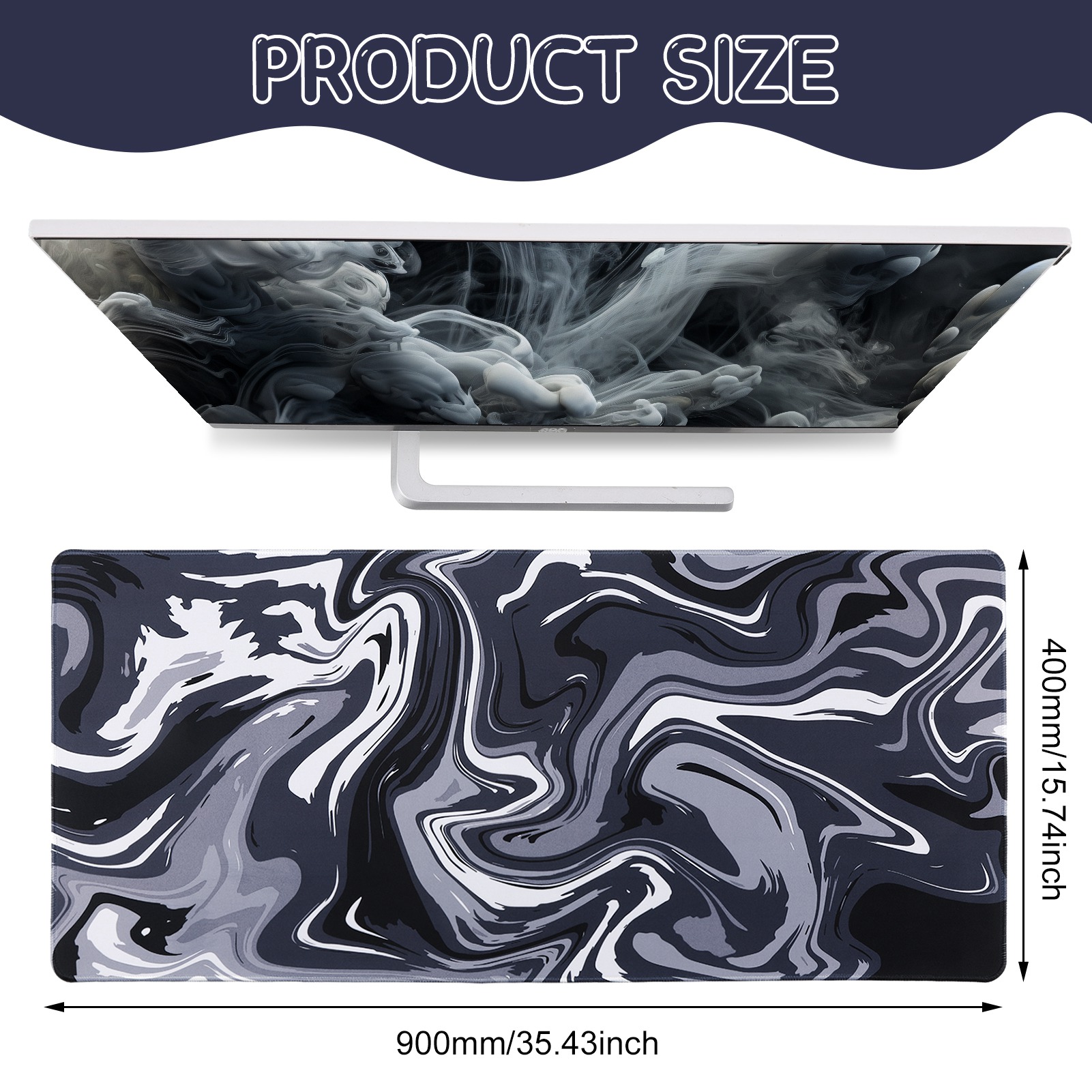 sixwipe Large Gaming Mouse Pad (XXL), Non Slip 35.4 x 15.7 inches Computer Pad for Desk, 3mm Thickened Big Rubber Base Mouse Mat with Stitched Edges for Work, Game, Office, Home