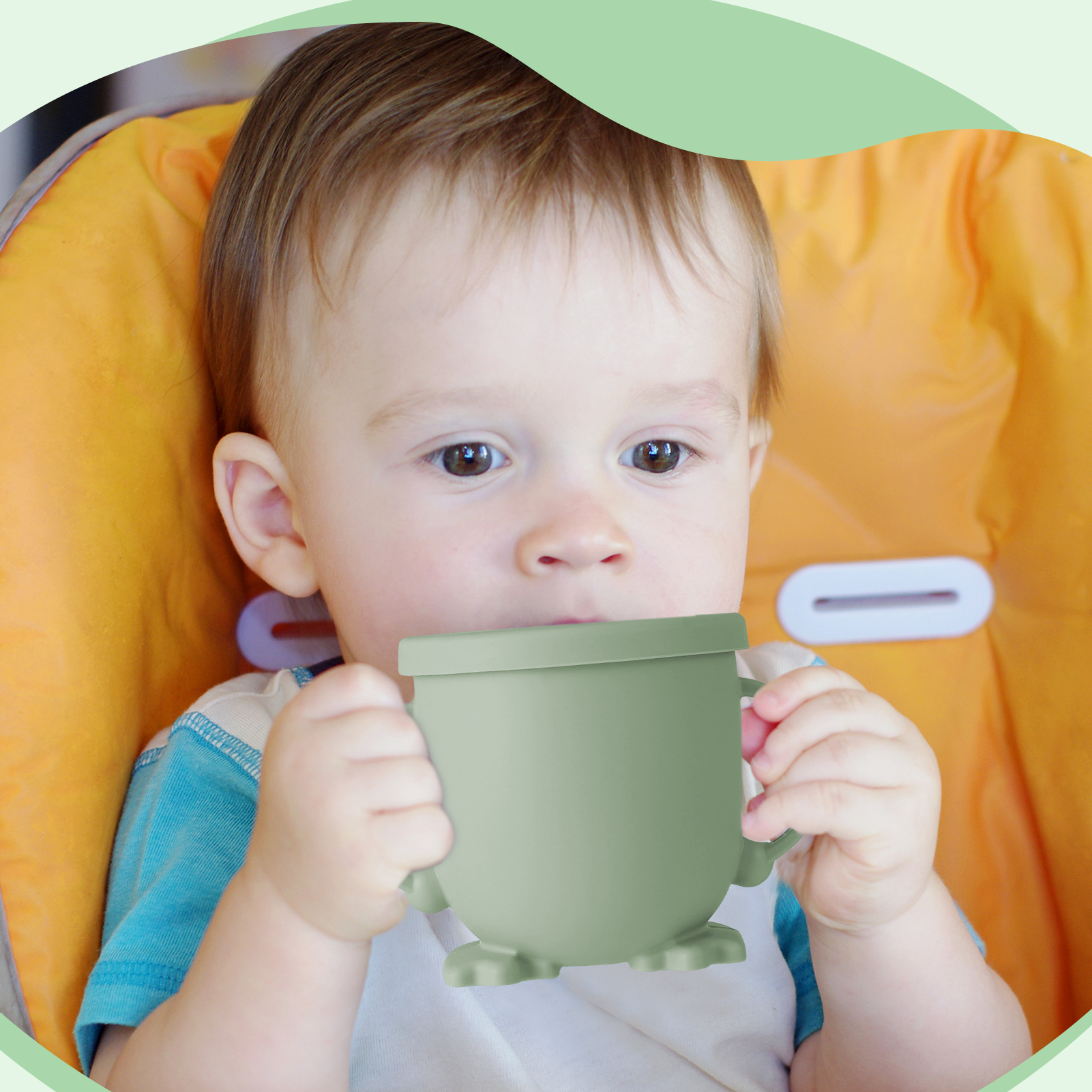 HEQUSigns Army Green Silicone Baby Feeding Supplies Set, 8 Piece