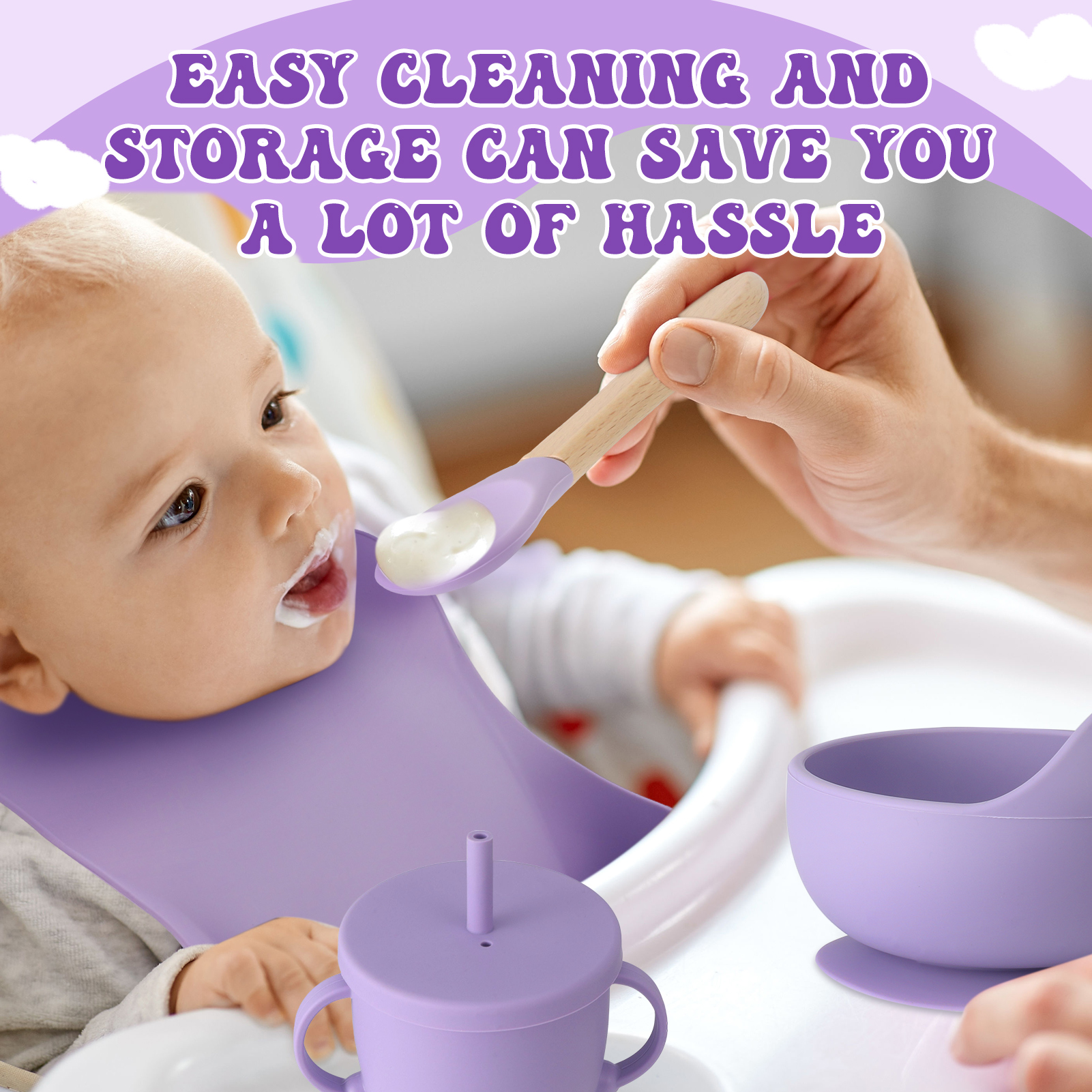 HEQUSIGNS Silicone Baby Feeding Set, Dark Purple, 8 Piece