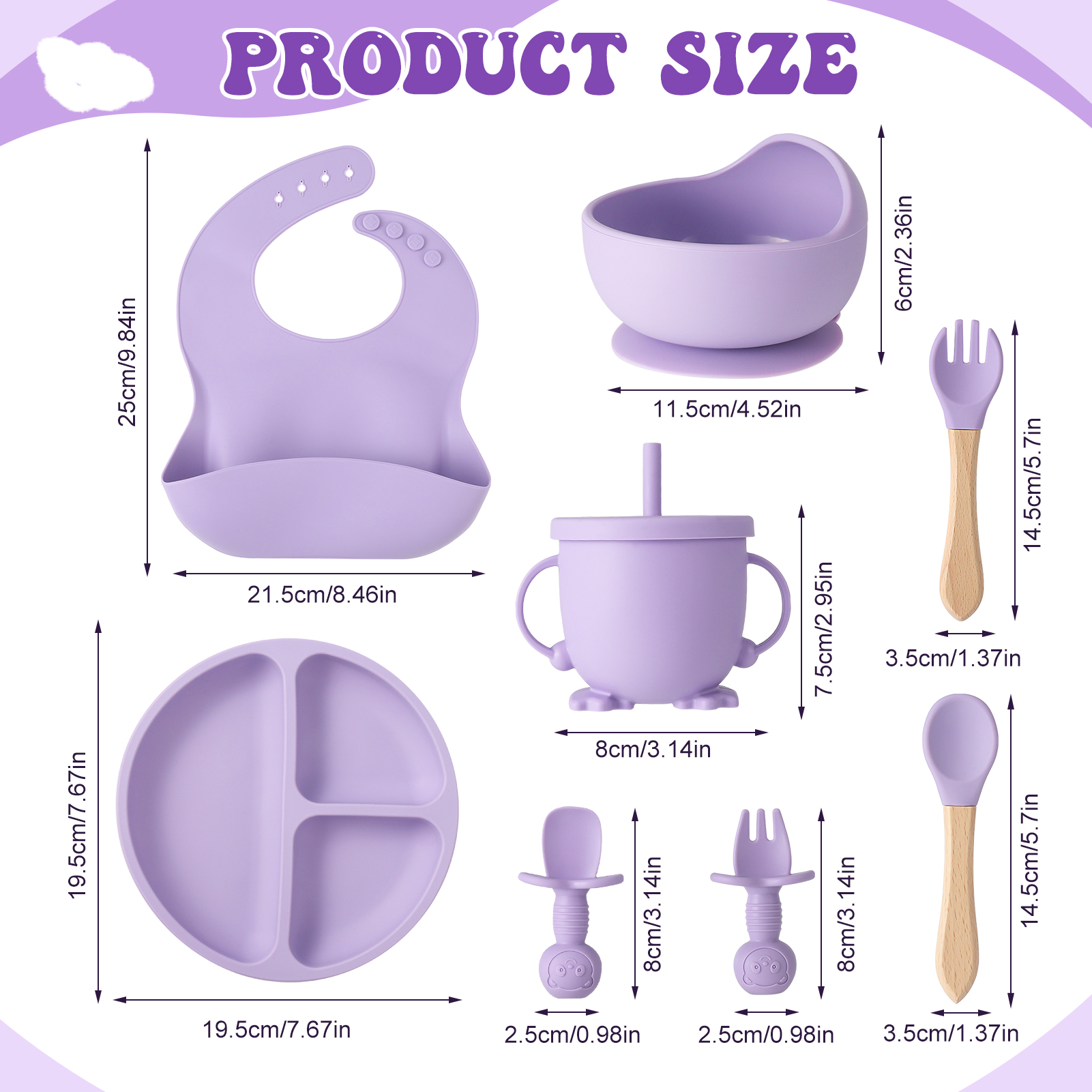 HEQUSIGNS Silicone Baby Feeding Set, Dark Purple, 8 Piece