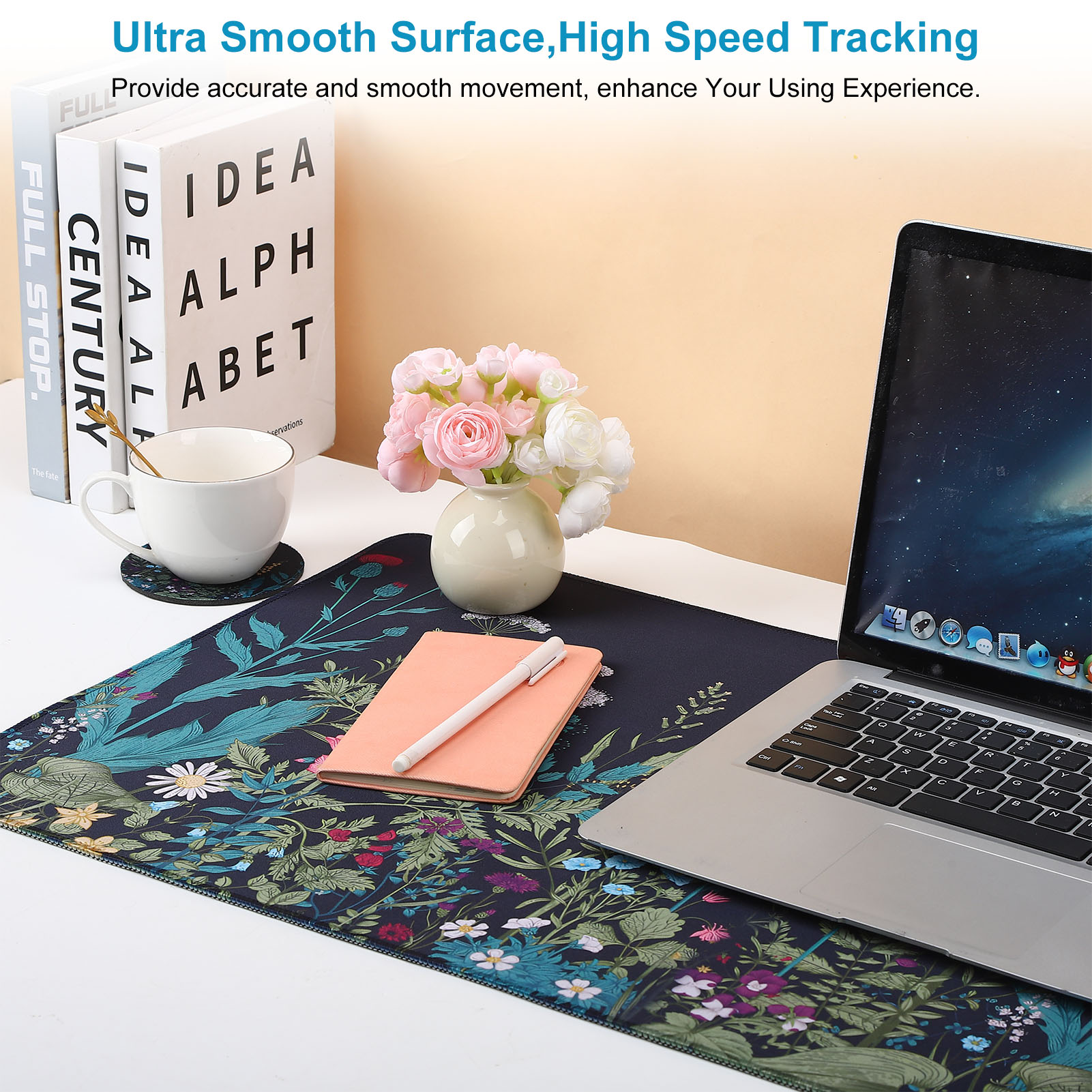 sixwipe Large Gaming Mouse Pad (XXL), Non Slip 35.4 x 15.7 inches Computer Pad for Desk with Coaster, 3mm Thickened Big Rubber Base Mouse Mat with Stitched Edges for Work, Game, Office, Home