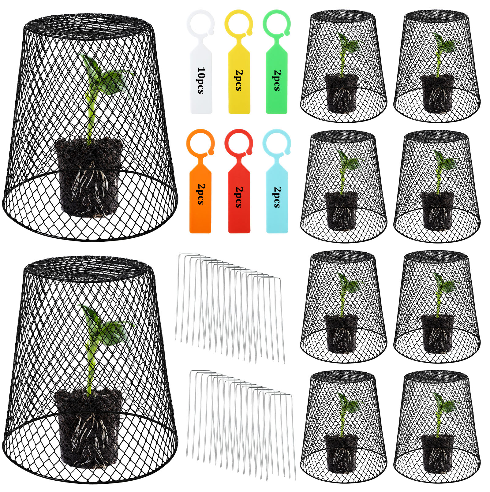 topjuju 10 Pack Wire Cloche Plant Covers, 9.13x9.13 inch Garden Cloche Plant Protectors From Animals with Stakes Labels, Rustproof Thicker Wire Cages for Keeping Bunnies Chicken Squirrels Birds Out