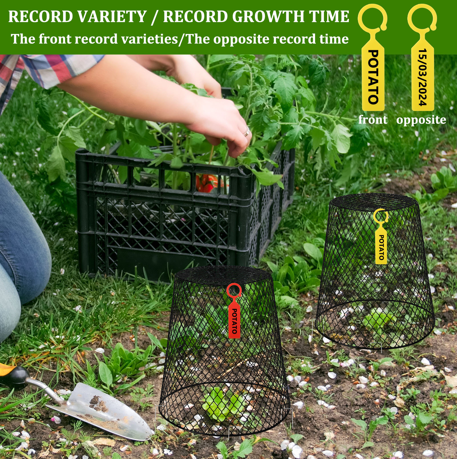 topjuju 10 Pack Wire Cloche Plant Covers, 9.13x9.13 inch Garden Cloche Plant Protectors From Animals with Stakes Labels, Rustproof Thicker Wire Cages for Keeping Bunnies Chicken Squirrels Birds Out