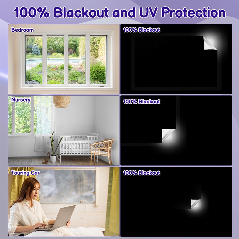 Armscye 100% Blackout Window Shades 118" x 57" Portable Blackout Curtains with Nano Adhesive, No Drill Temporary Blinds for Bedroom, Nursery, Travel & Home