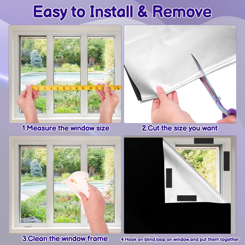 Armscye 100% Blackout Window Shades 118" x 57" Portable Blackout Curtains with Nano Adhesive, No Drill Temporary Blinds for Bedroom, Nursery, Travel & Home