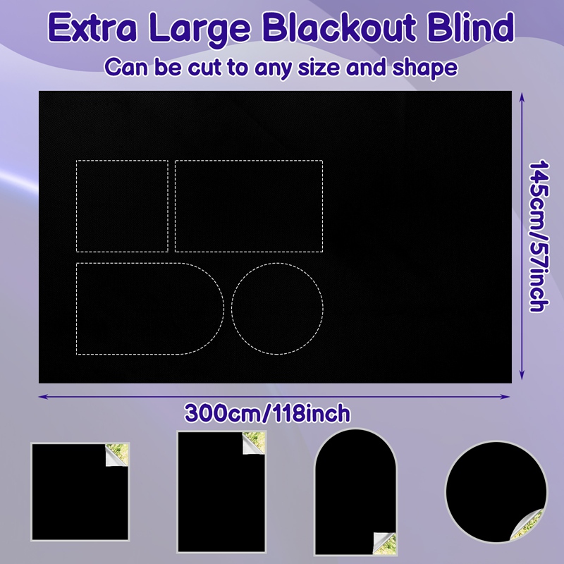 Armscye 100% Blackout Window Shades 118" x 57" Portable Blackout Curtains with Nano Adhesive, No Drill Temporary Blinds for Bedroom, Nursery, Travel & Home