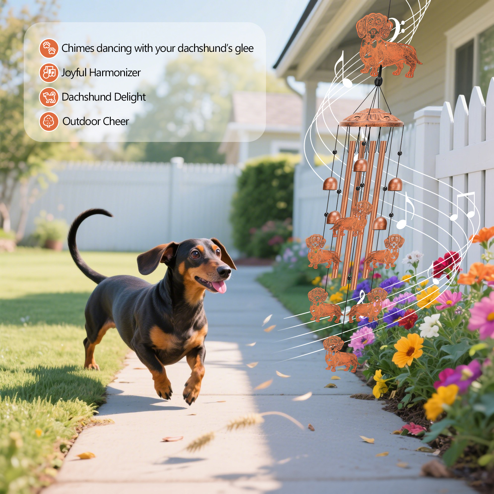 topjuju Dachshund Dog Wind Chimes, 35 Inch Metal Wind Chimes for Outside, Memorial Sympathy Wind Chimes Decor, Best Dachshund Gifts for Women Men, Windchimes Outdoors with 4 Aluminum Tubes