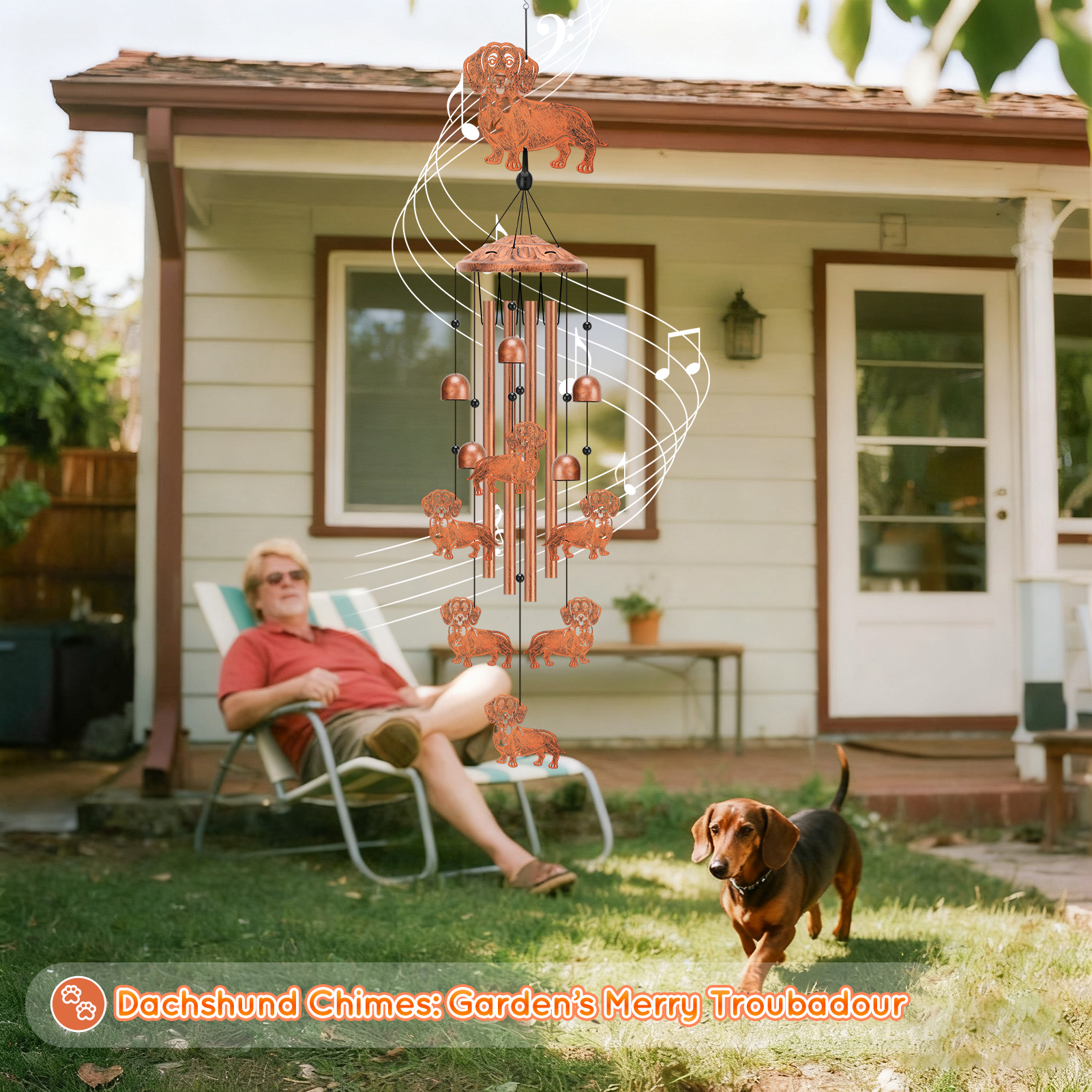 topjuju Dachshund Dog Wind Chimes, 35 Inch Metal Wind Chimes for Outside, Memorial Sympathy Wind Chimes Decor, Best Dachshund Gifts for Women Men, Windchimes Outdoors with 4 Aluminum Tubes
