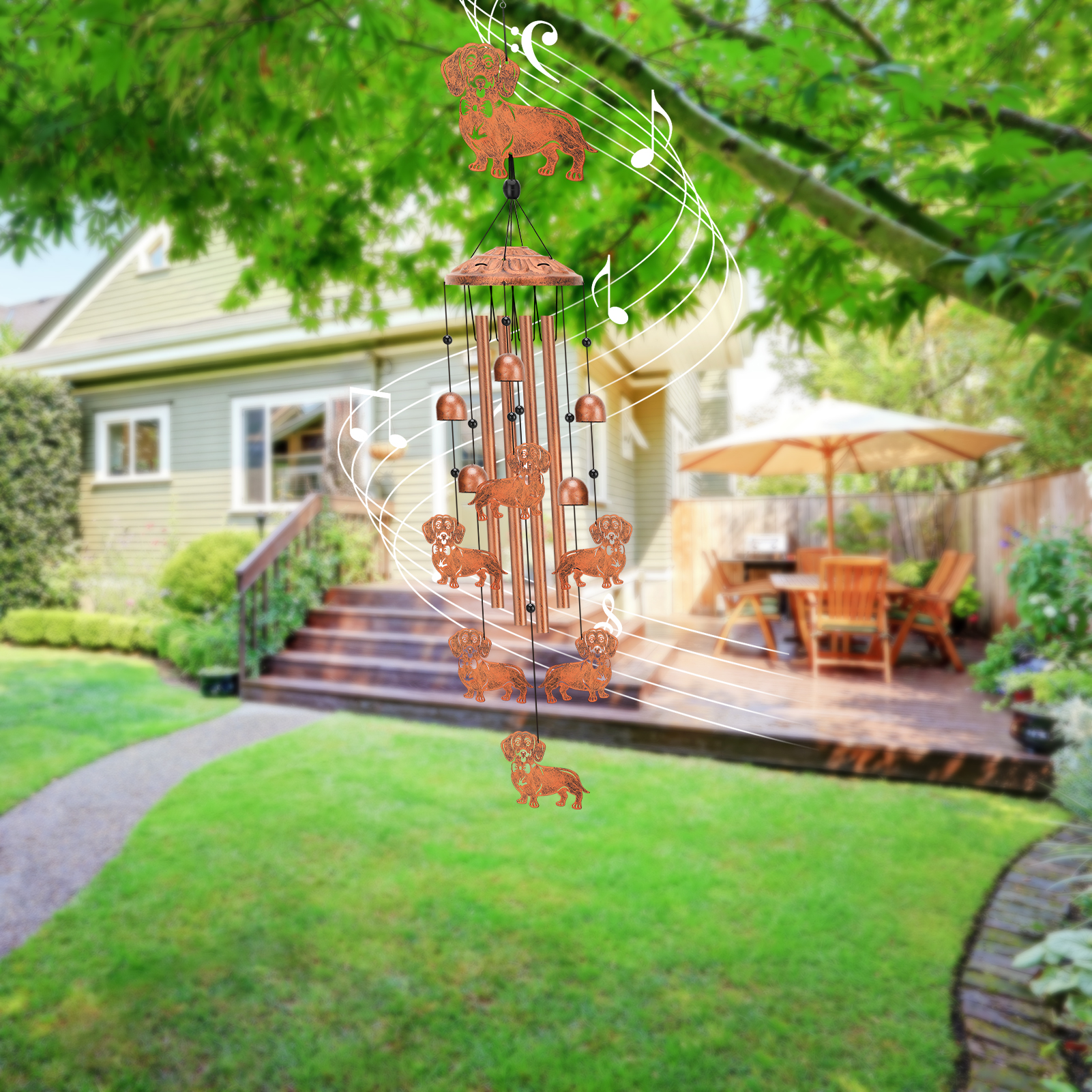 topjuju Dachshund Dog Wind Chimes, 35 Inch Metal Wind Chimes for Outside, Memorial Sympathy Wind Chimes Decor, Best Dachshund Gifts for Women Men, Windchimes Outdoors with 4 Aluminum Tubes