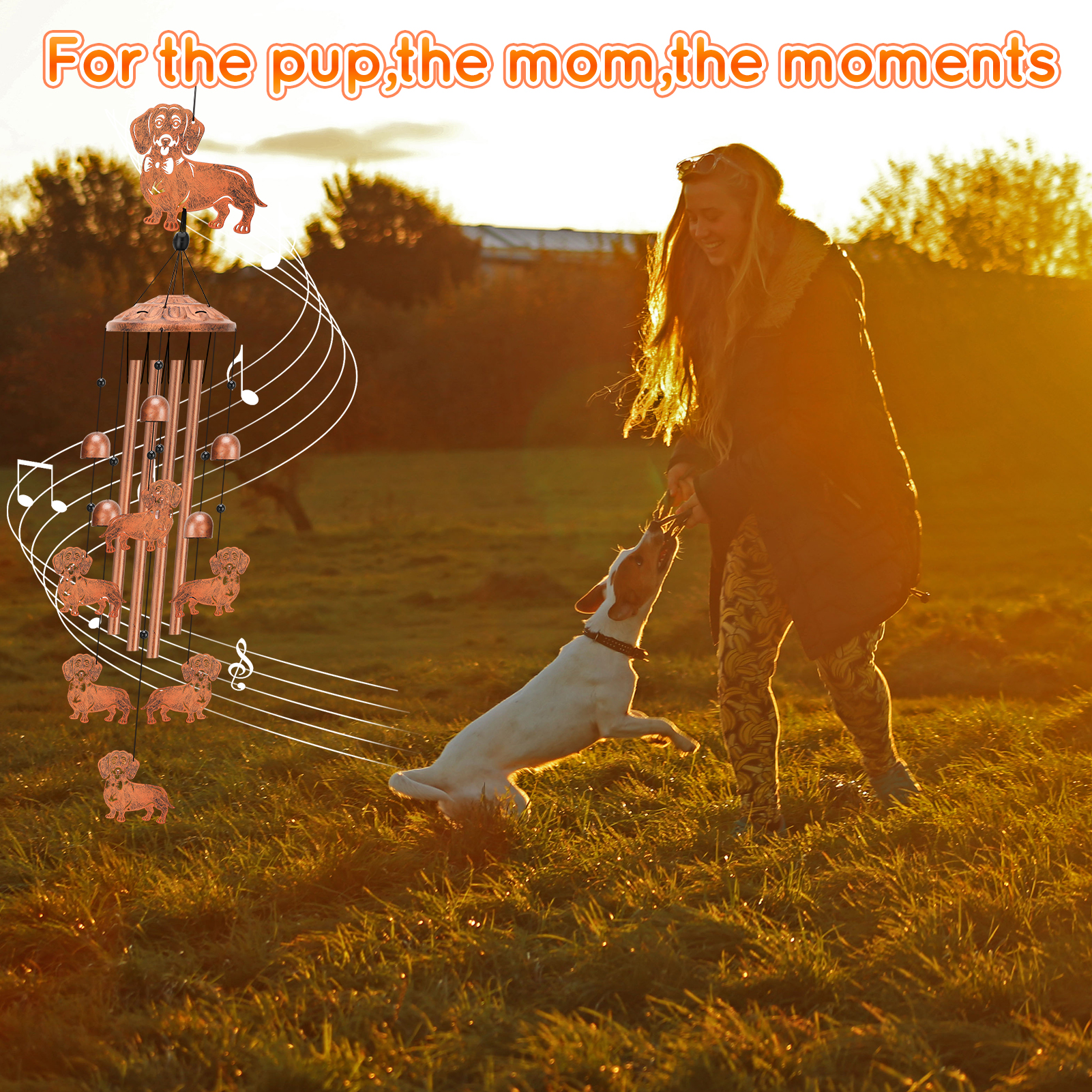 topjuju Dachshund Dog Wind Chimes, 35 Inch Metal Wind Chimes for Outside, Memorial Sympathy Wind Chimes Decor, Best Dachshund Gifts for Women Men, Windchimes Outdoors with 4 Aluminum Tubes