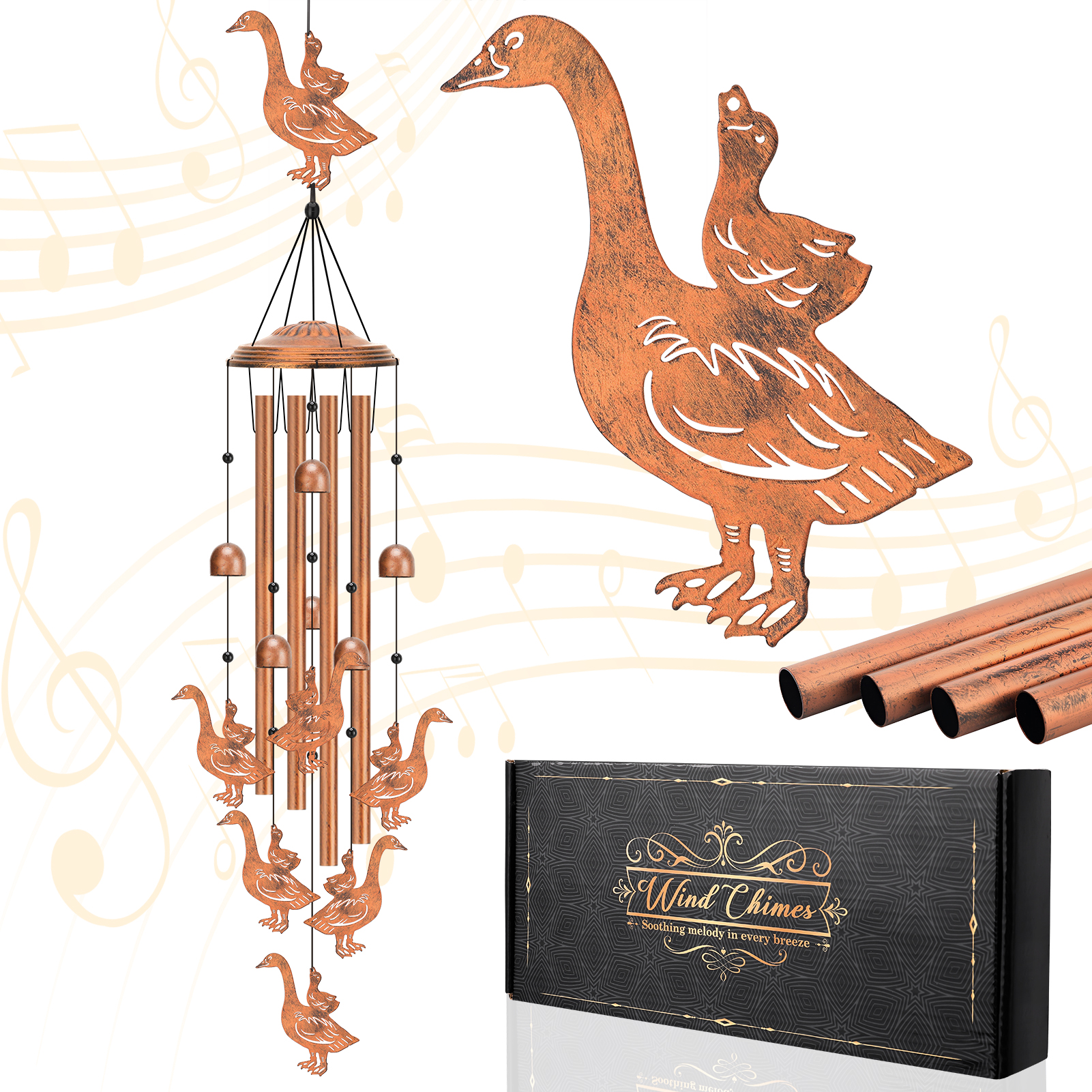 topjuju Goose Wind Chimes, 35 Inch Vintage Wind Chimes for Outside, Best Goose Decoration Wind Chimes Gifts, Metal Windchimes Outdoors with 4 Aluminum Tubes