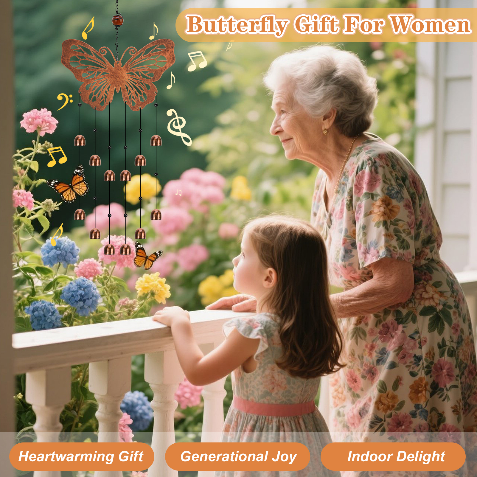 topjuju Butterfly Wind Chimes for Outside Clearance, Metal Butterfly Gifts for Women Men, Outdoor Butterfly Garden Patio Home Decor, Memorial Windchimes Suitable as Gift for Mom Sisters Friends