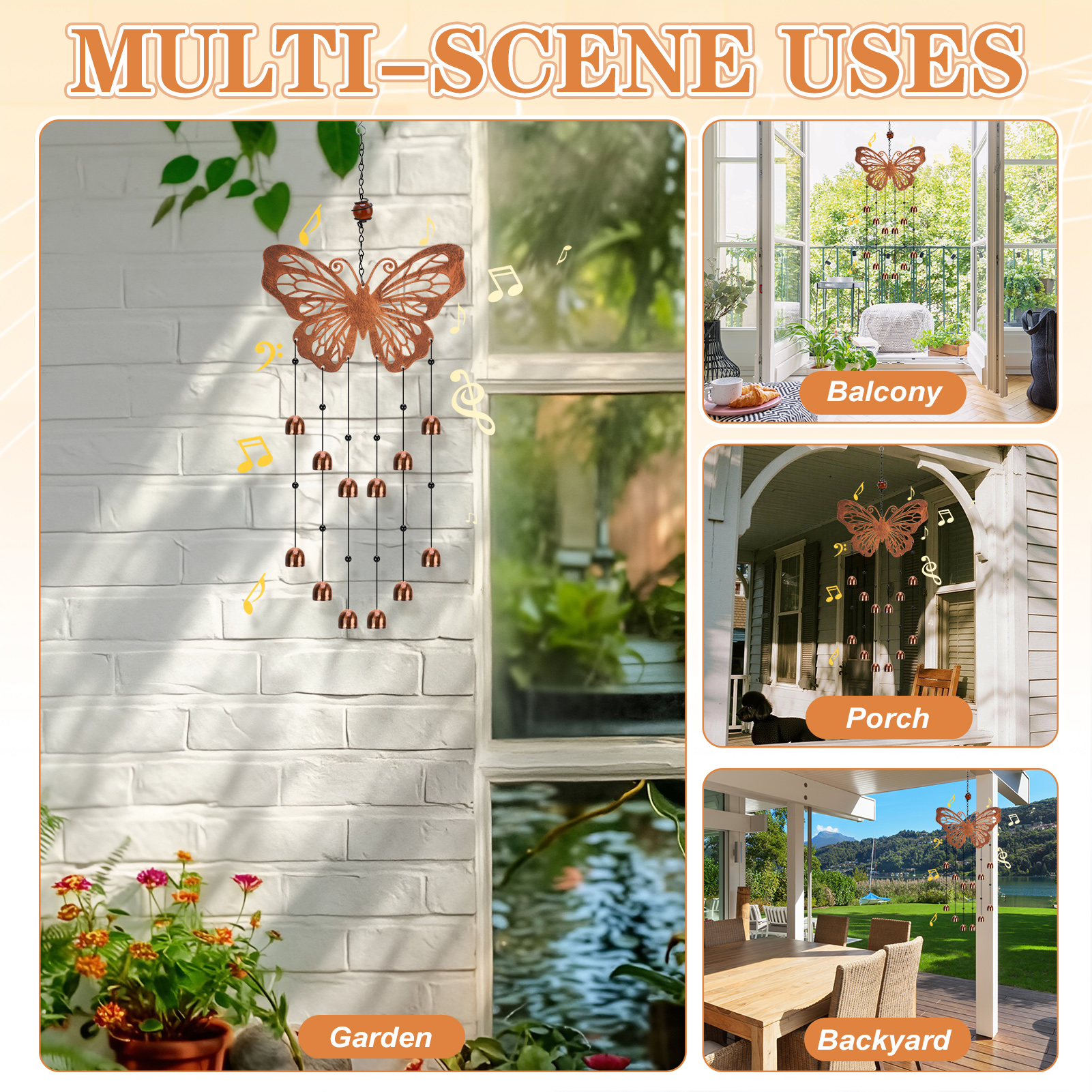 topjuju Butterfly Wind Chimes for Outside Clearance, Metal Butterfly Gifts for Women Men, Outdoor Butterfly Garden Patio Home Decor, Memorial Windchimes Suitable as Gift for Mom Sisters Friends