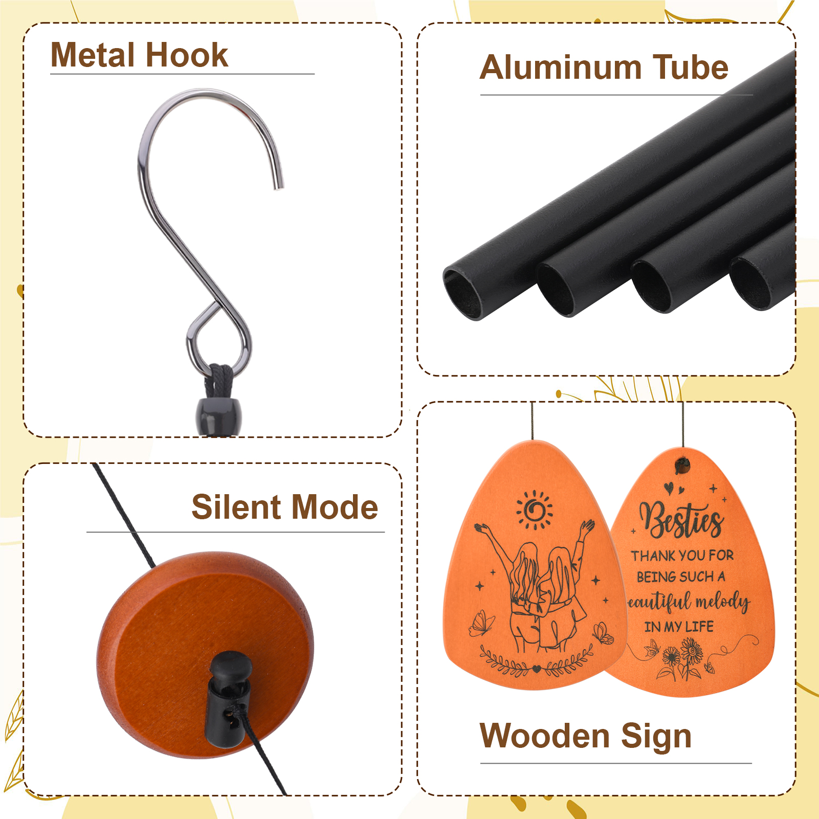 topjuju Wind Chimes for Friend, Best Friendship Gifts Sister Gifts on Birthday Christmas, Metal Windchimes Outdoors with Adjustable Sound Quality, Windchimes Outdoors Decor for Patio Porch Garden