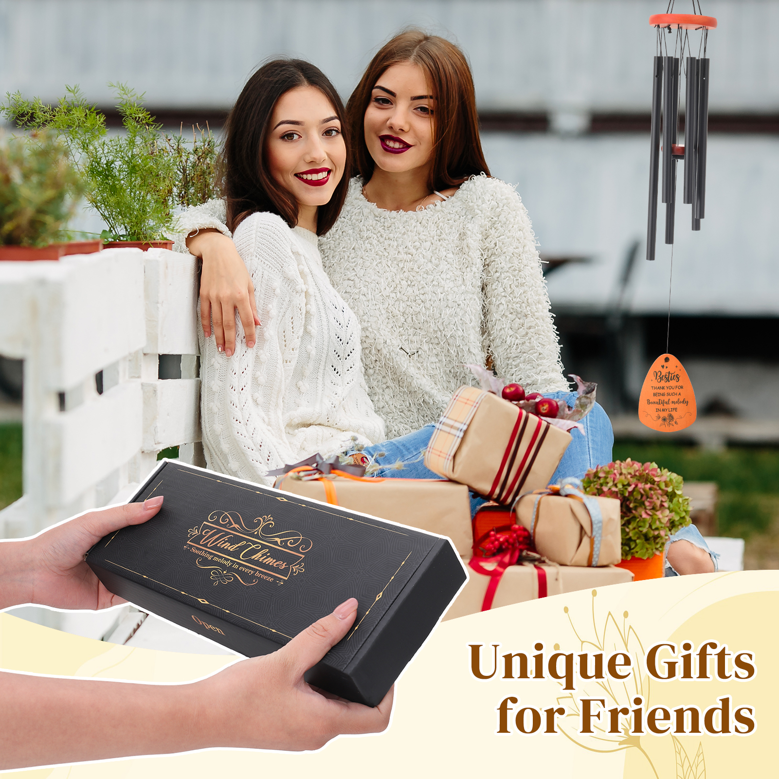 topjuju Wind Chimes for Friend, Best Friendship Gifts Sister Gifts on Birthday Christmas, Metal Windchimes Outdoors with Adjustable Sound Quality, Windchimes Outdoors Decor for Patio Porch Garden