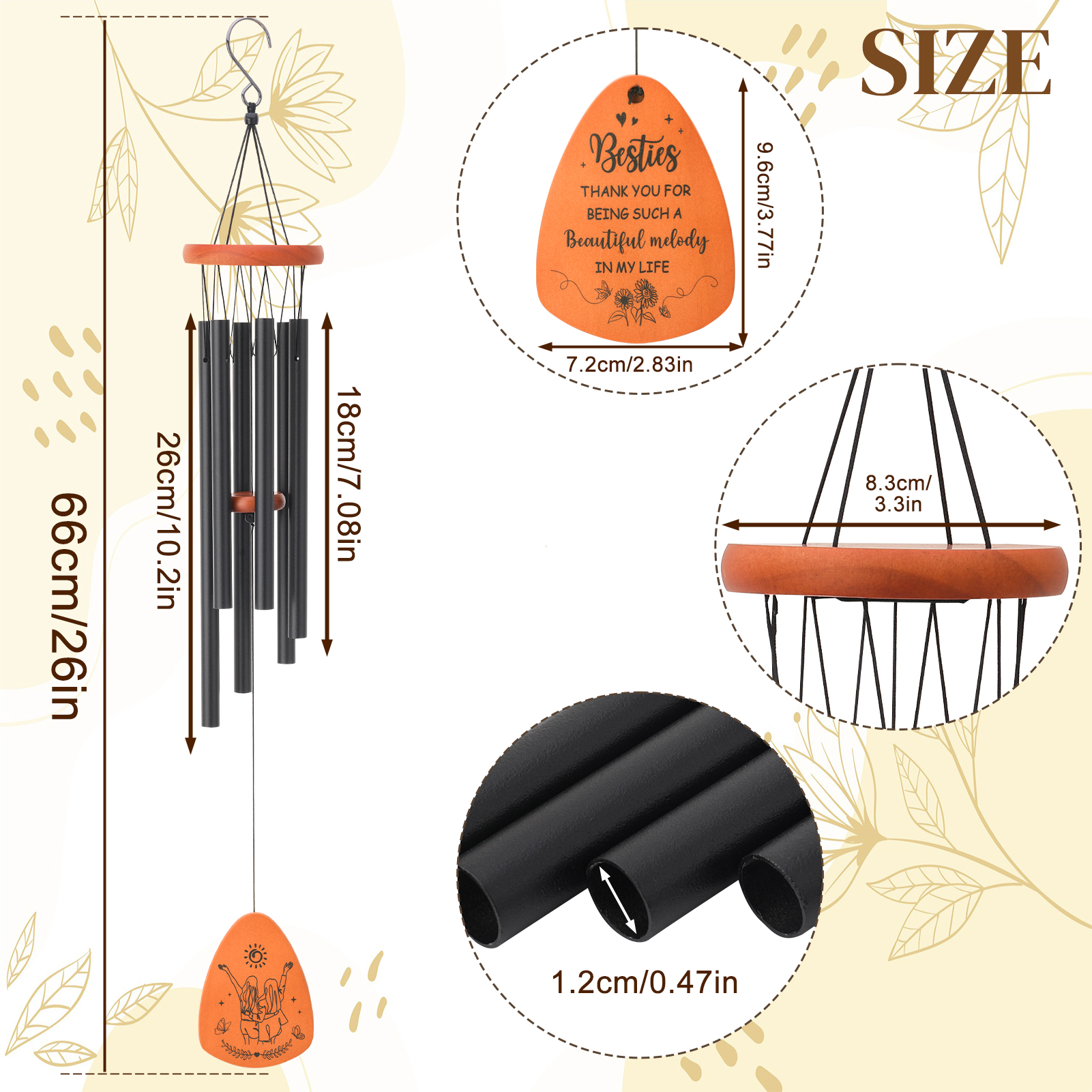 topjuju Wind Chimes for Friend, Best Friendship Gifts Sister Gifts on Birthday Christmas, Metal Windchimes Outdoors with Adjustable Sound Quality, Windchimes Outdoors Decor for Patio Porch Garden