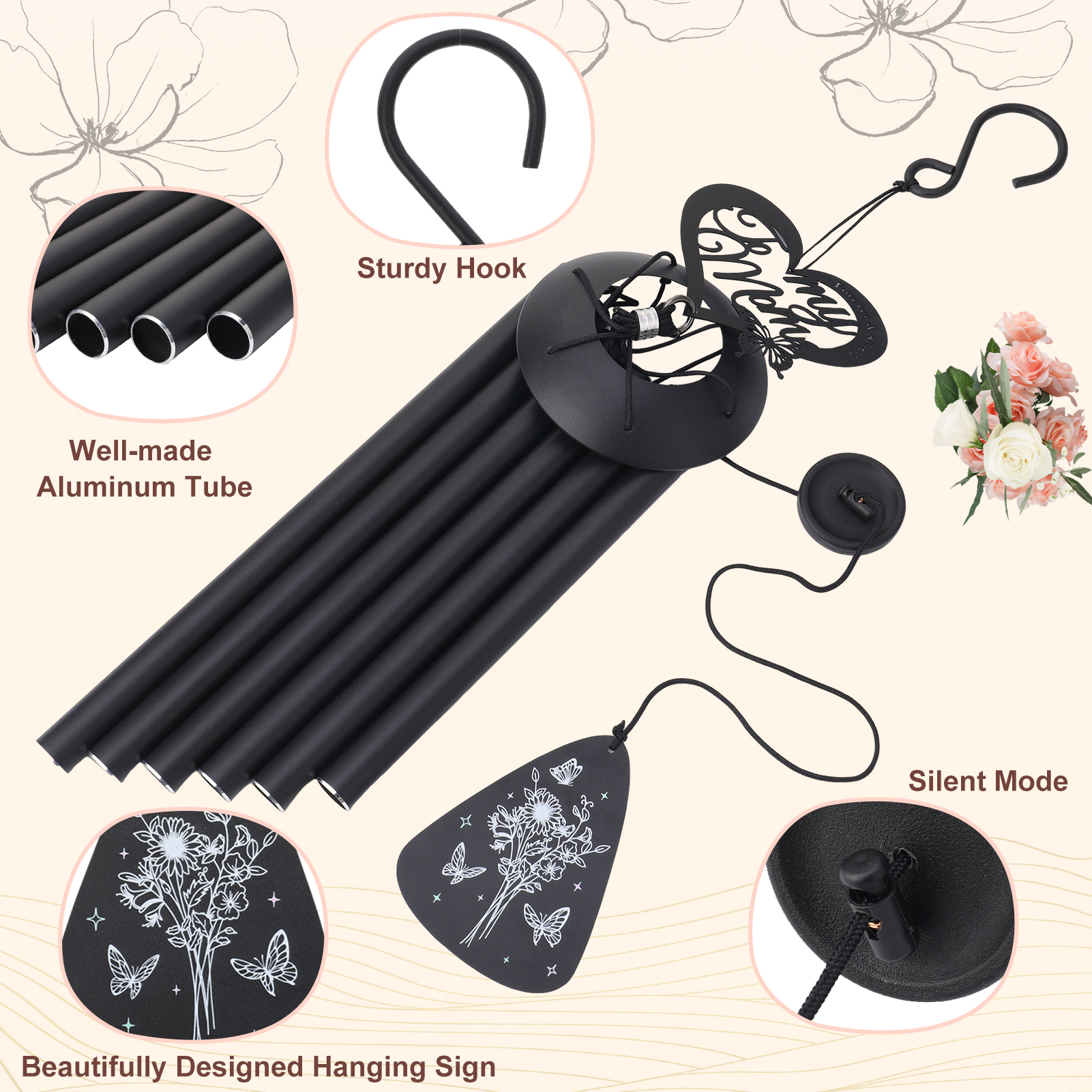 topjuju 36 Inch Wind Chimes for Mom, Metal Windchimes Outdoors with Adjustable Sound Quality, Best Mom Gifts on Birthday Christmas, Windchimes Outdoors Decor for Patio Porch Garden