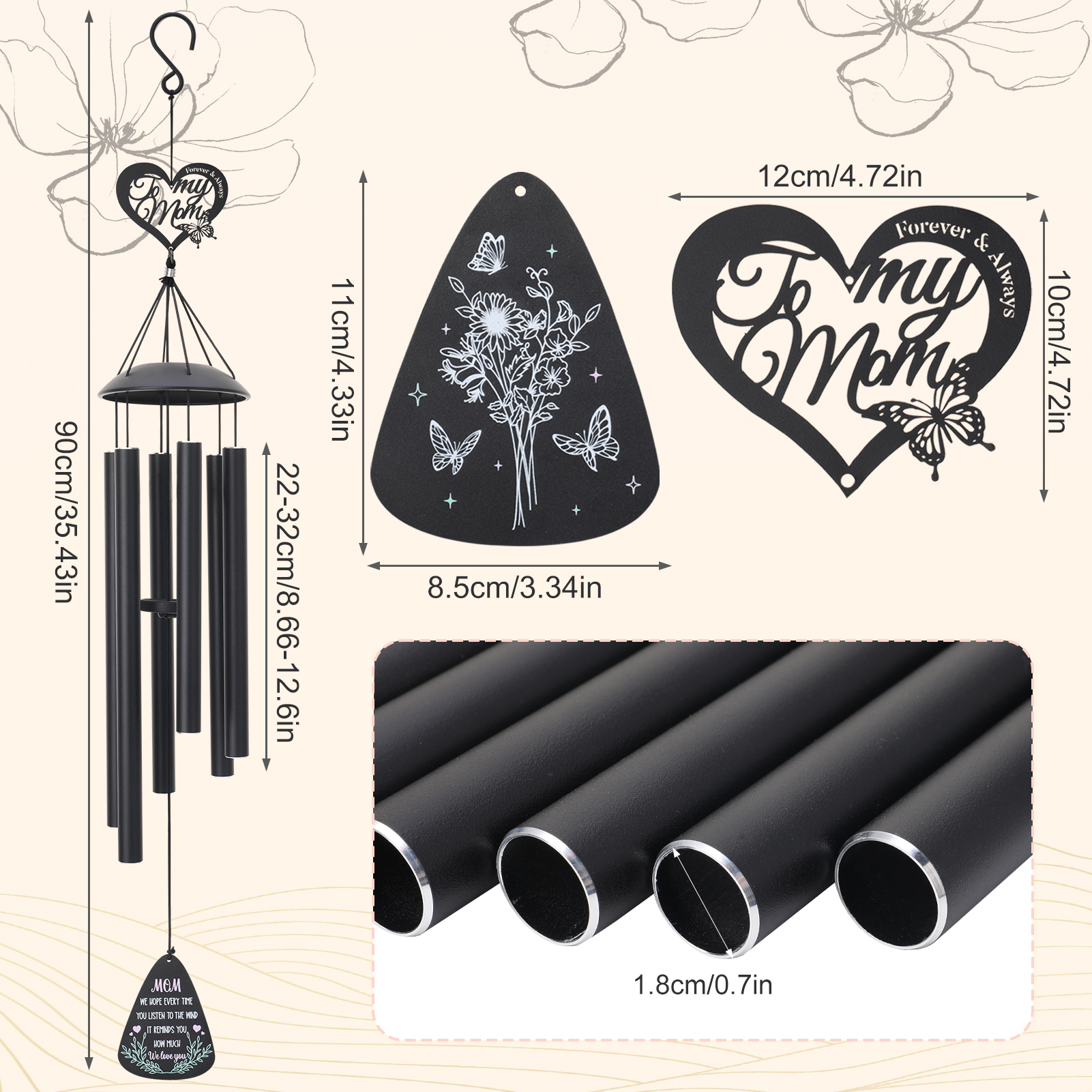 topjuju 36 Inch Wind Chimes for Mom, Metal Windchimes Outdoors with Adjustable Sound Quality, Best Mom Gifts on Birthday Christmas, Windchimes Outdoors Decor for Patio Porch Garden